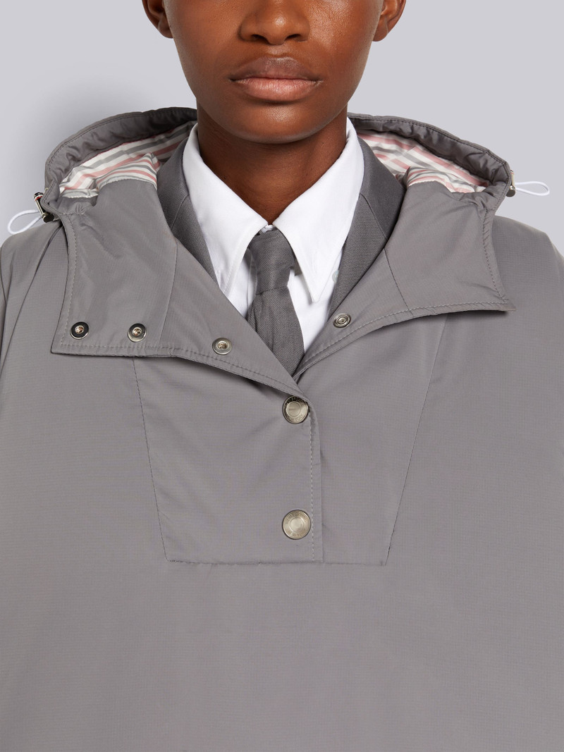 Medium Grey Military Ripstop Down Filled Satin 4-Bar Oversized Hooded Poncho 5