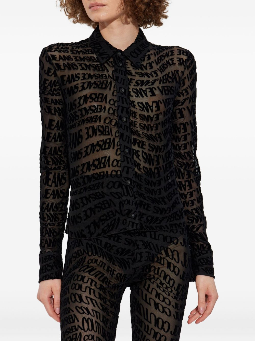 logo-lettering sheer shirt - 3
