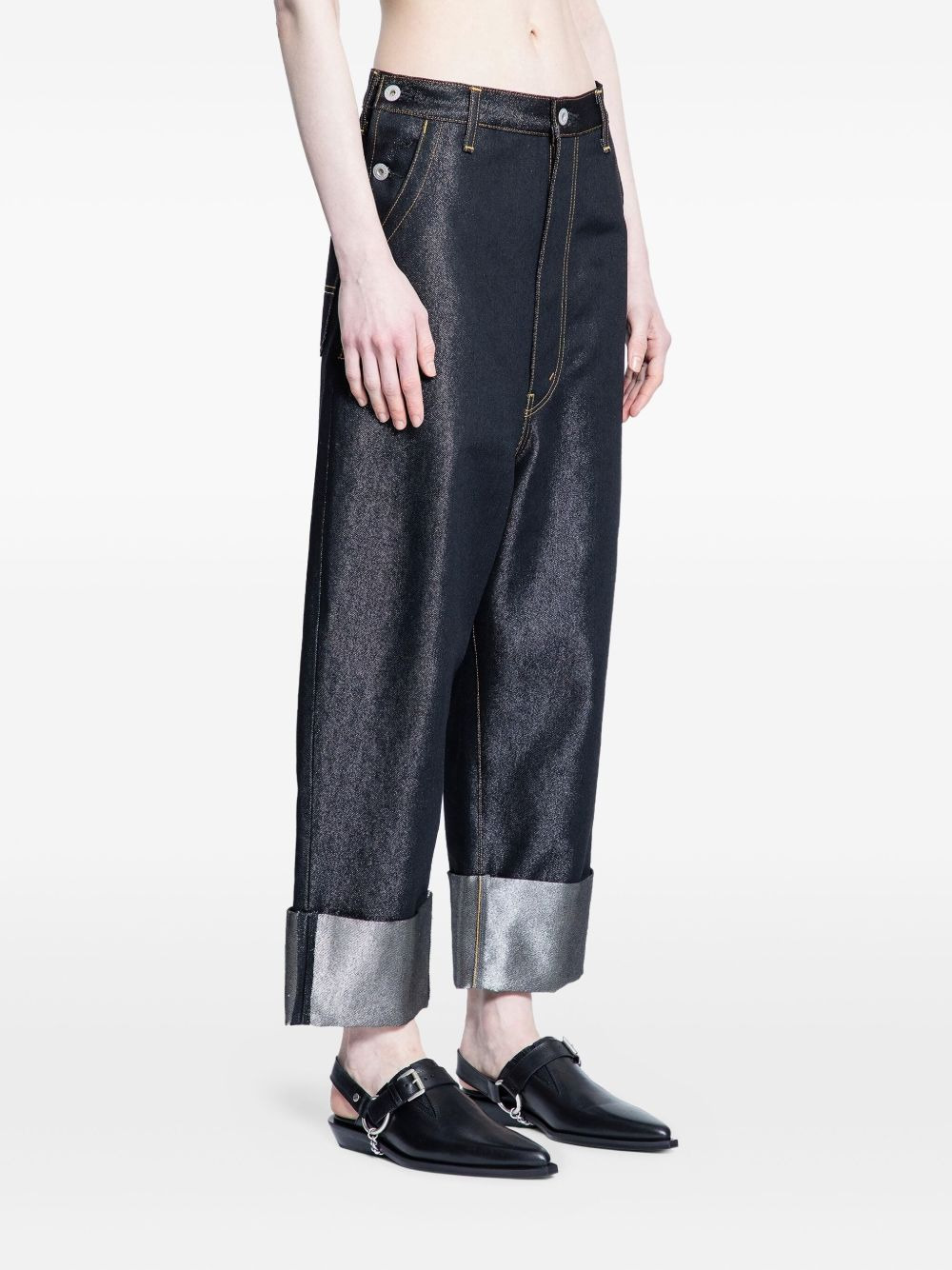 metallic turn-up jeans - 3