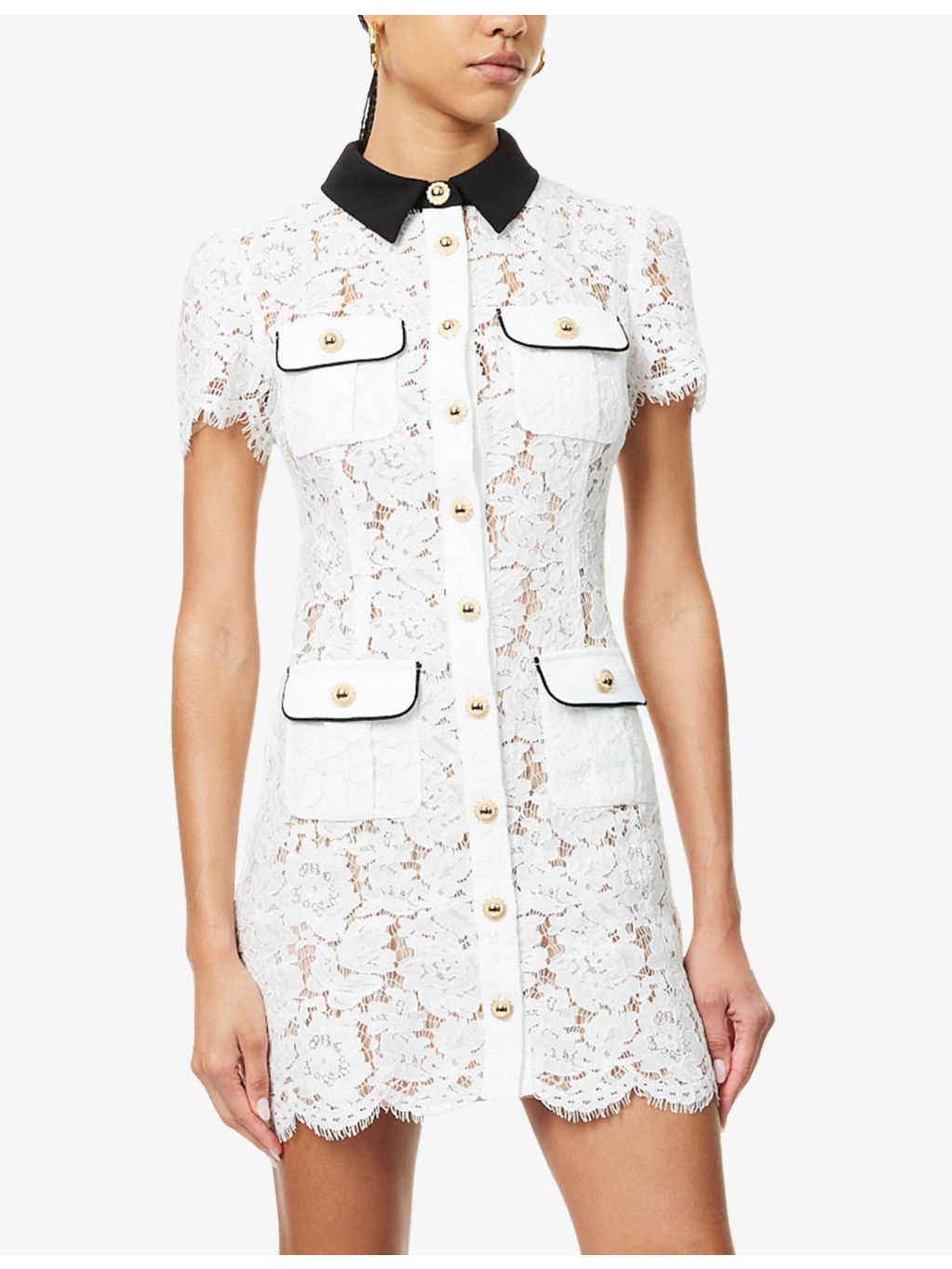 Embellished Semi-Sheer Lace Mini Dress - 3