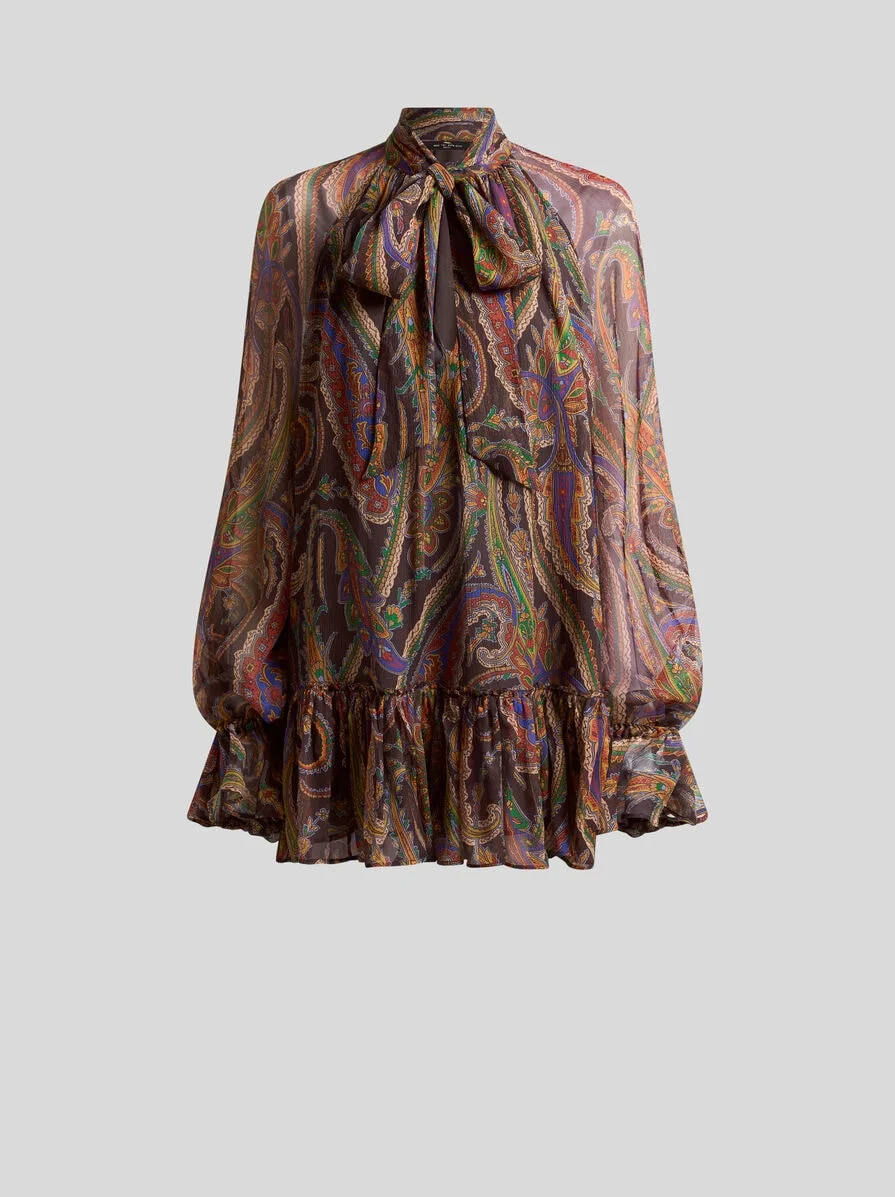 SILK MINI DRESS WITH RUFFLES AND PAISLEY MOTIF - 1