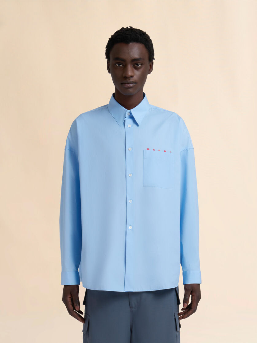 LIGHT BLUE ORGANIC POPLIN SHIRT WITH PEEPING MARNI LOGO - 2