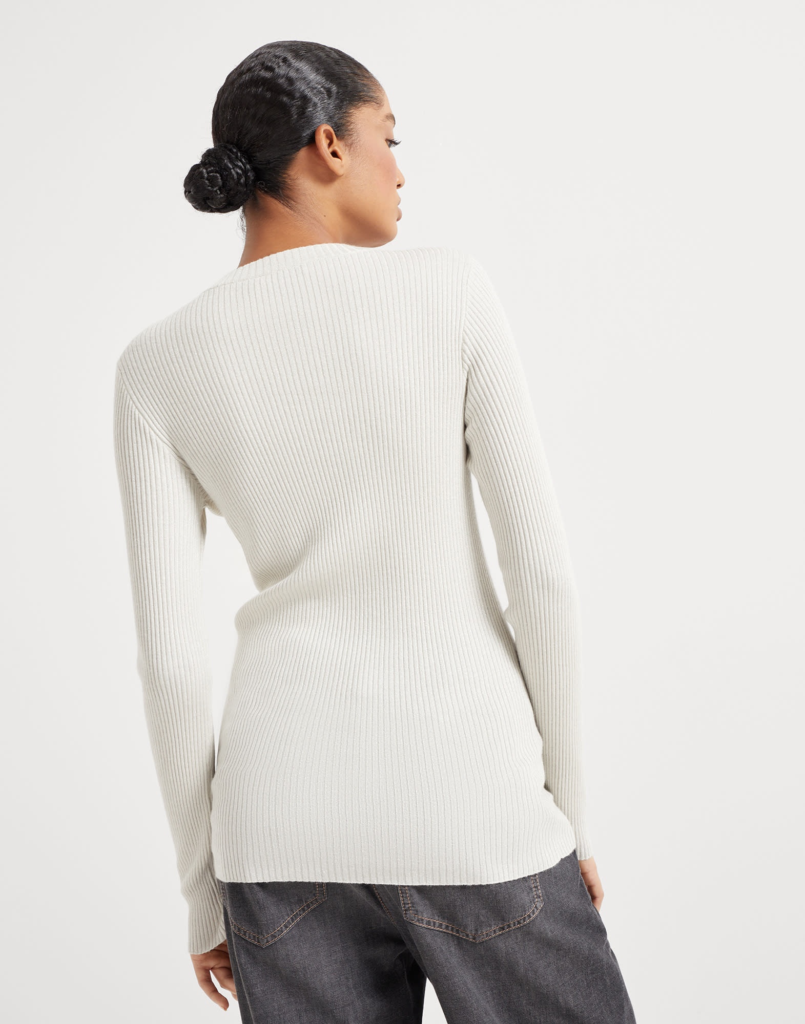 Sparkling cashmere and silk rib knit lightweight sweater - 2