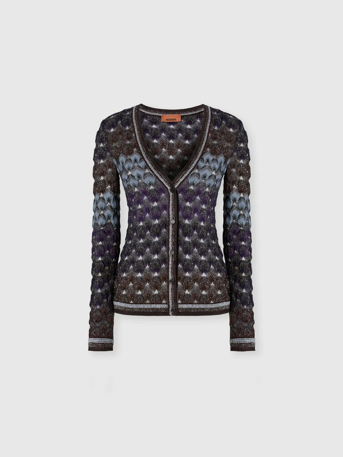 Slim viscose lamé cardigan with lace motif - 1