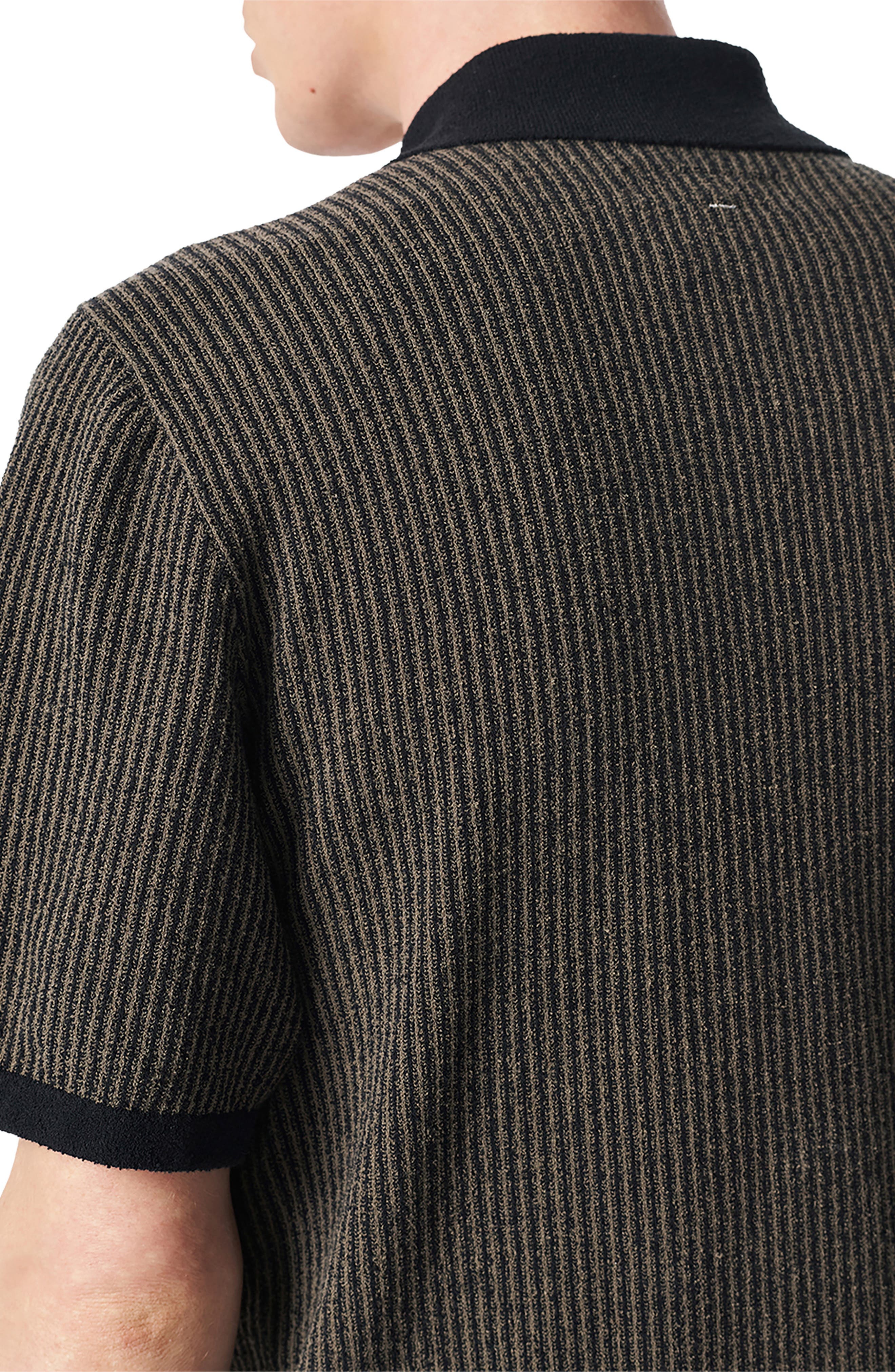 rag & bone Zuma Jacquard Stripe Short Sleeve Knit Zip-Up Shirt in Black at Nordstrom - 6
