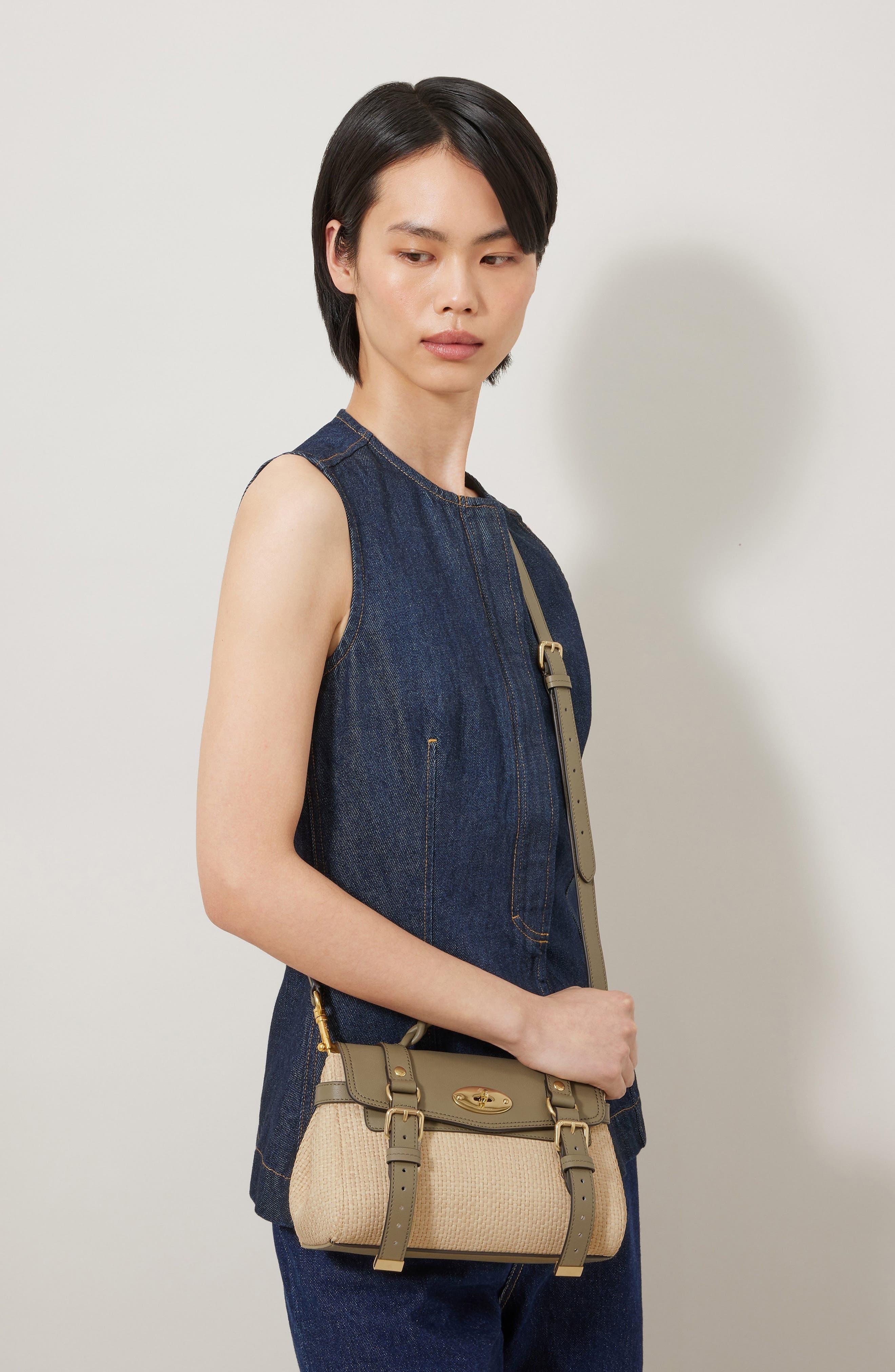 Mulberry Mini Alexa Raffia & Leather Satchel in Linen Green/Natural at Nordstrom - 2