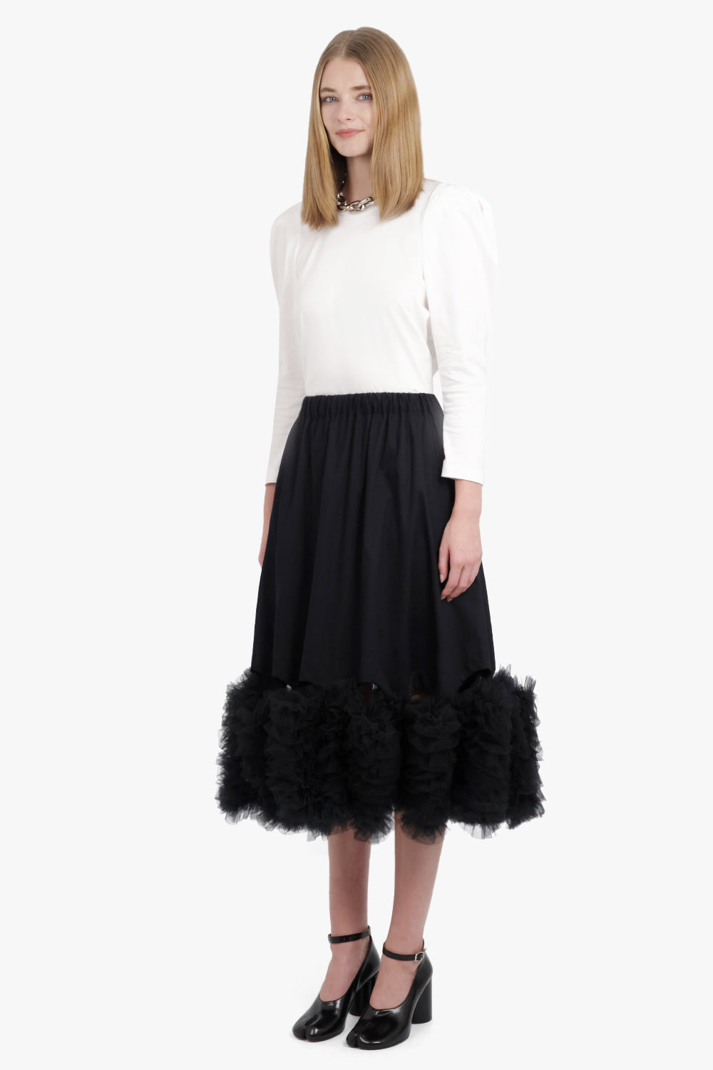 RUCHED PUFF SHOULDER L/S TOP | WHITE - 2