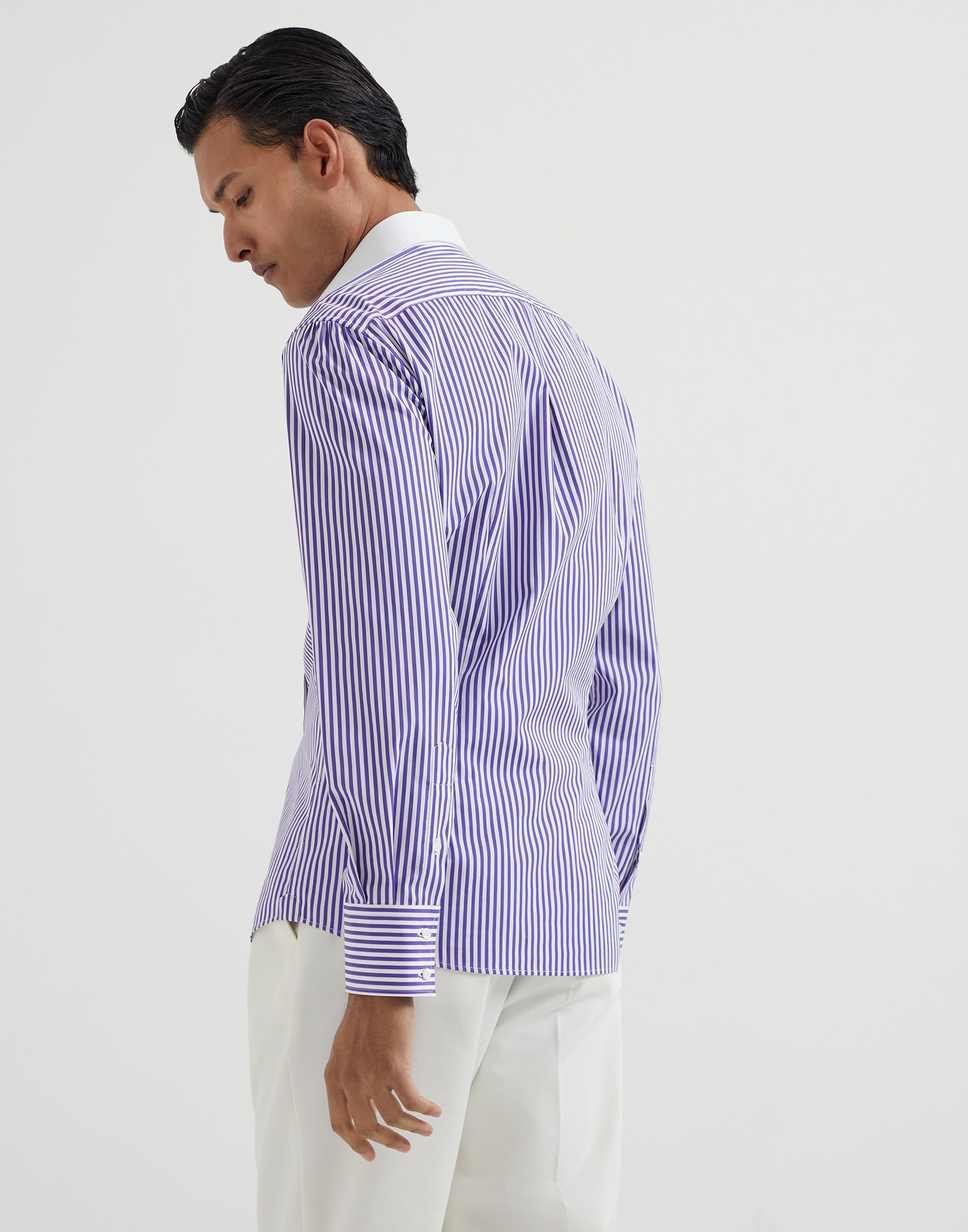 Striped poplin slim fit shirt with white collar - 2