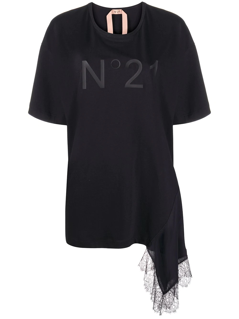 asymmetric lace-trim logo T-shirt - 1