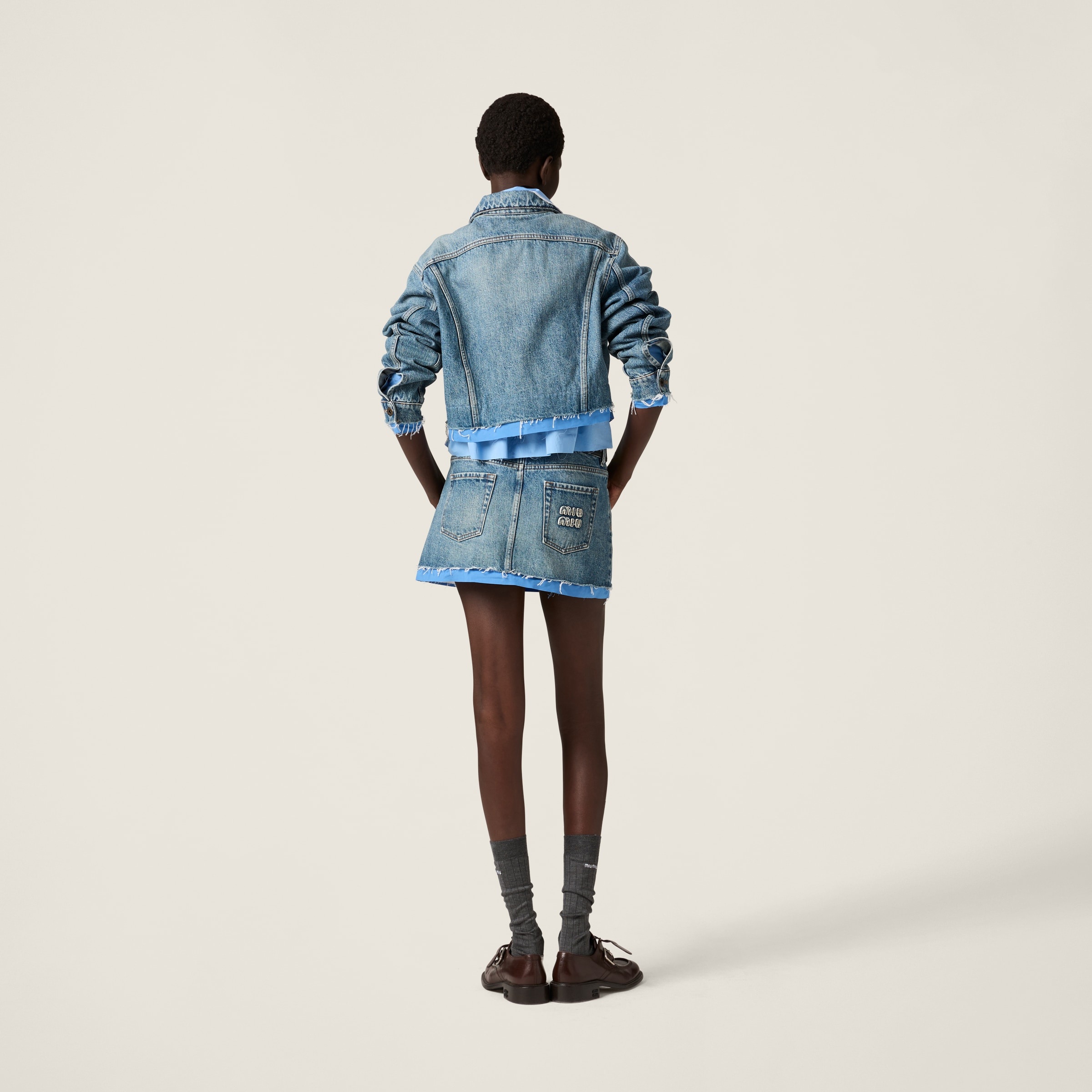 Denim and poplin trucker jacket - 3