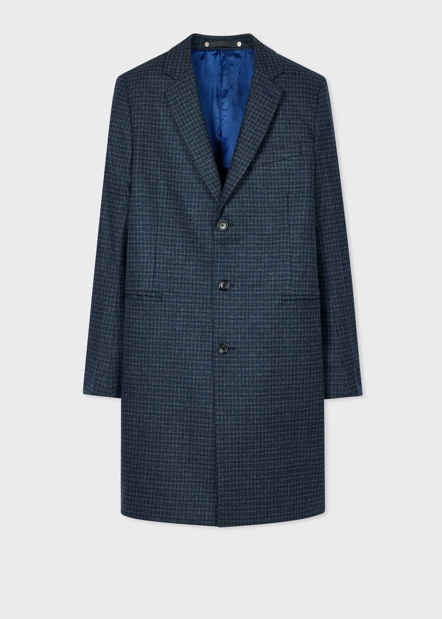 Navy and Grey Check Wool-Blend Overcoat - 1