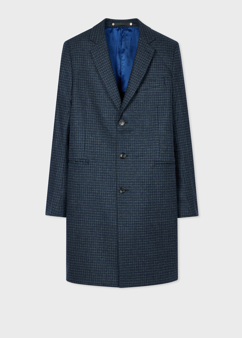 Navy and Grey Check Wool-Blend Overcoat 1