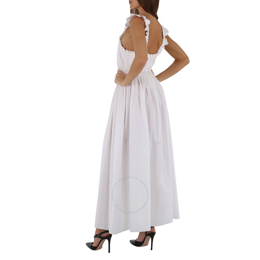 Chloe Ladies White Long Sleeveless Dress With Ruches And Ruffles - 5