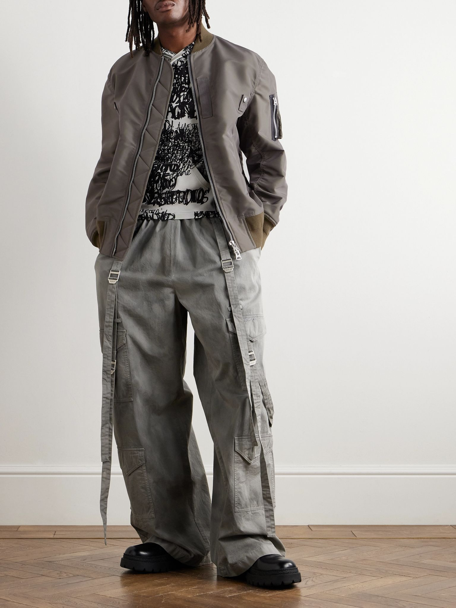 Padded Nylon-Twill Bomber Jacket Gray - 2