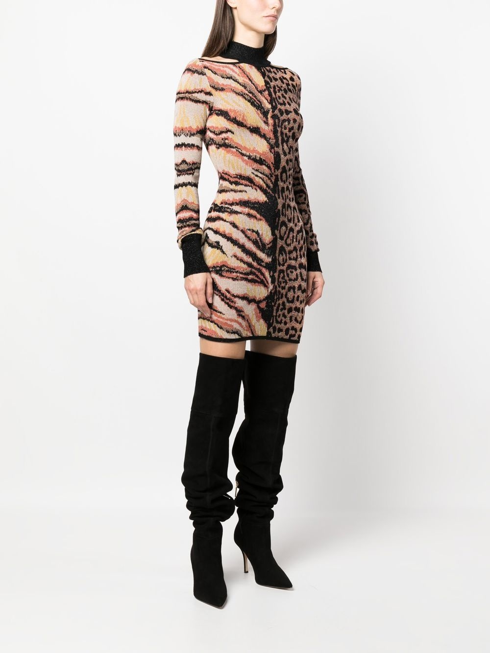animal-print knitted midi dress - 3