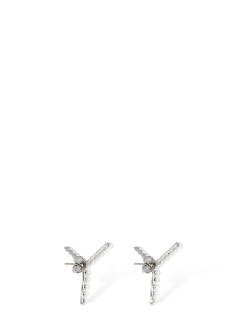 Mini Y faux pearl stud earrings - 4