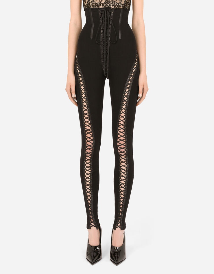 High-waisted viscose leggings with laces - 1