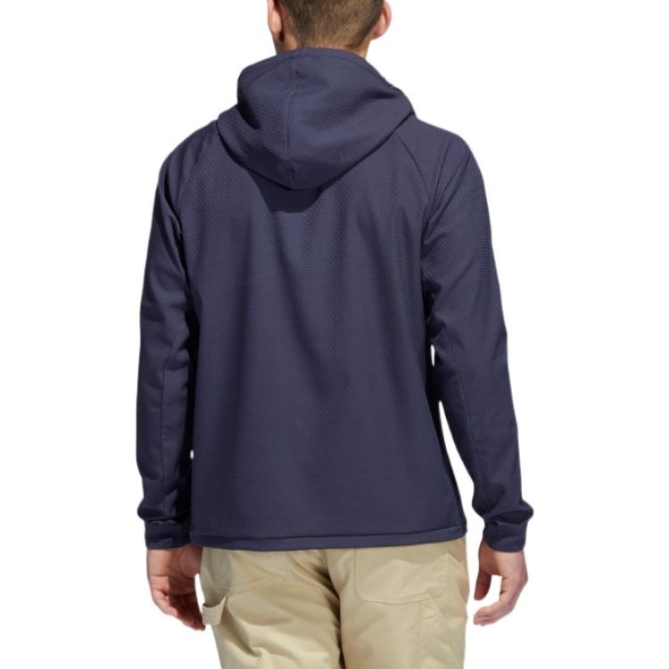 Men's adidas Solid Color Logo Drawstring Hooded Long Sleeves Blue HN0637 - 3