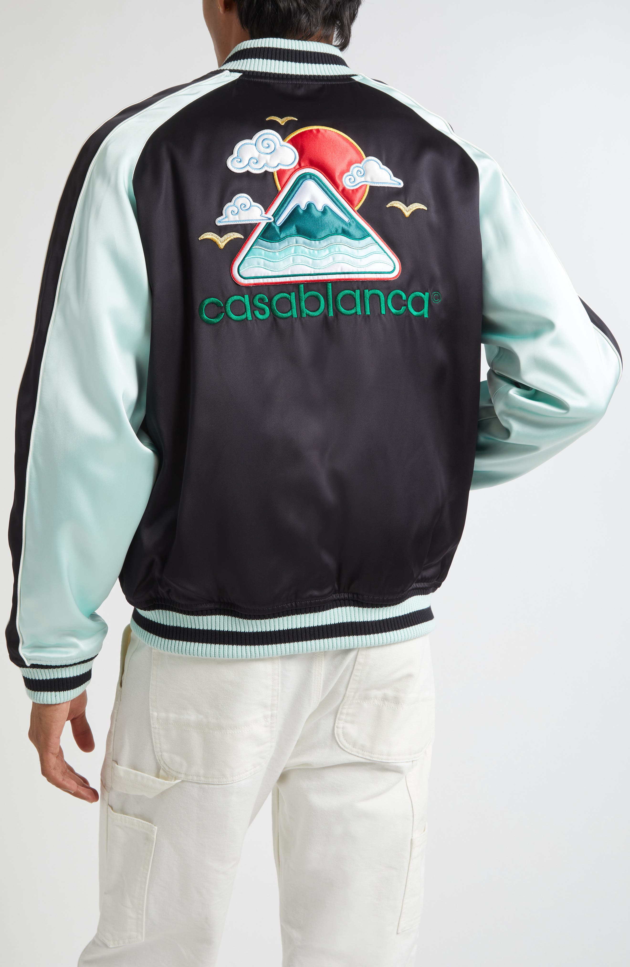 Casablanca Embroidered Satin Bomber Jacket in Black at Nordstrom - 2