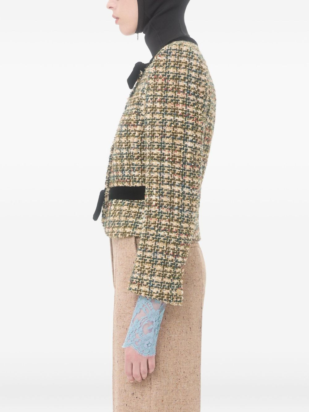 bow-belt tweed jacket - 4