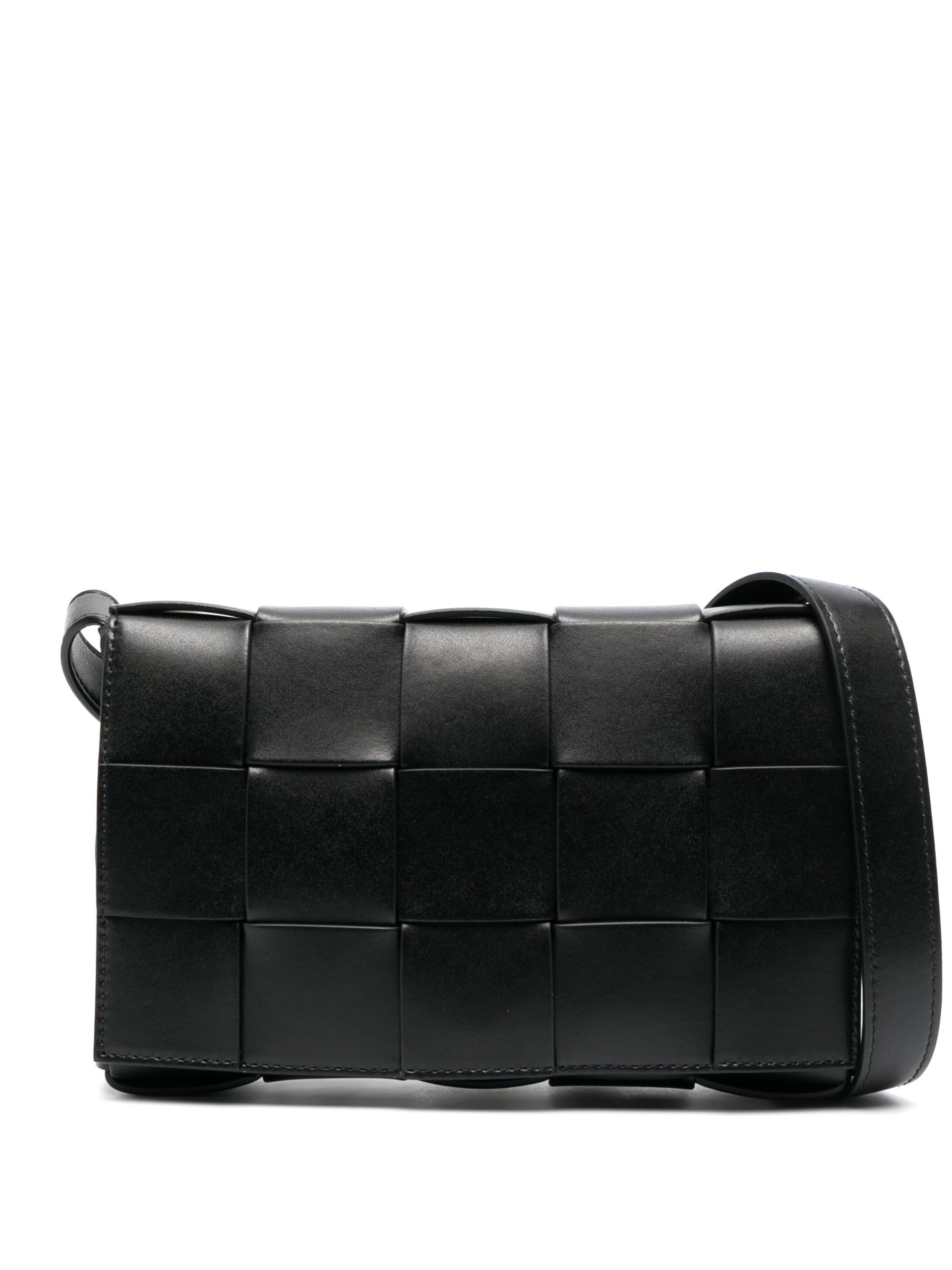 black Cassette Intrecciato-leather shoulder bag - 1