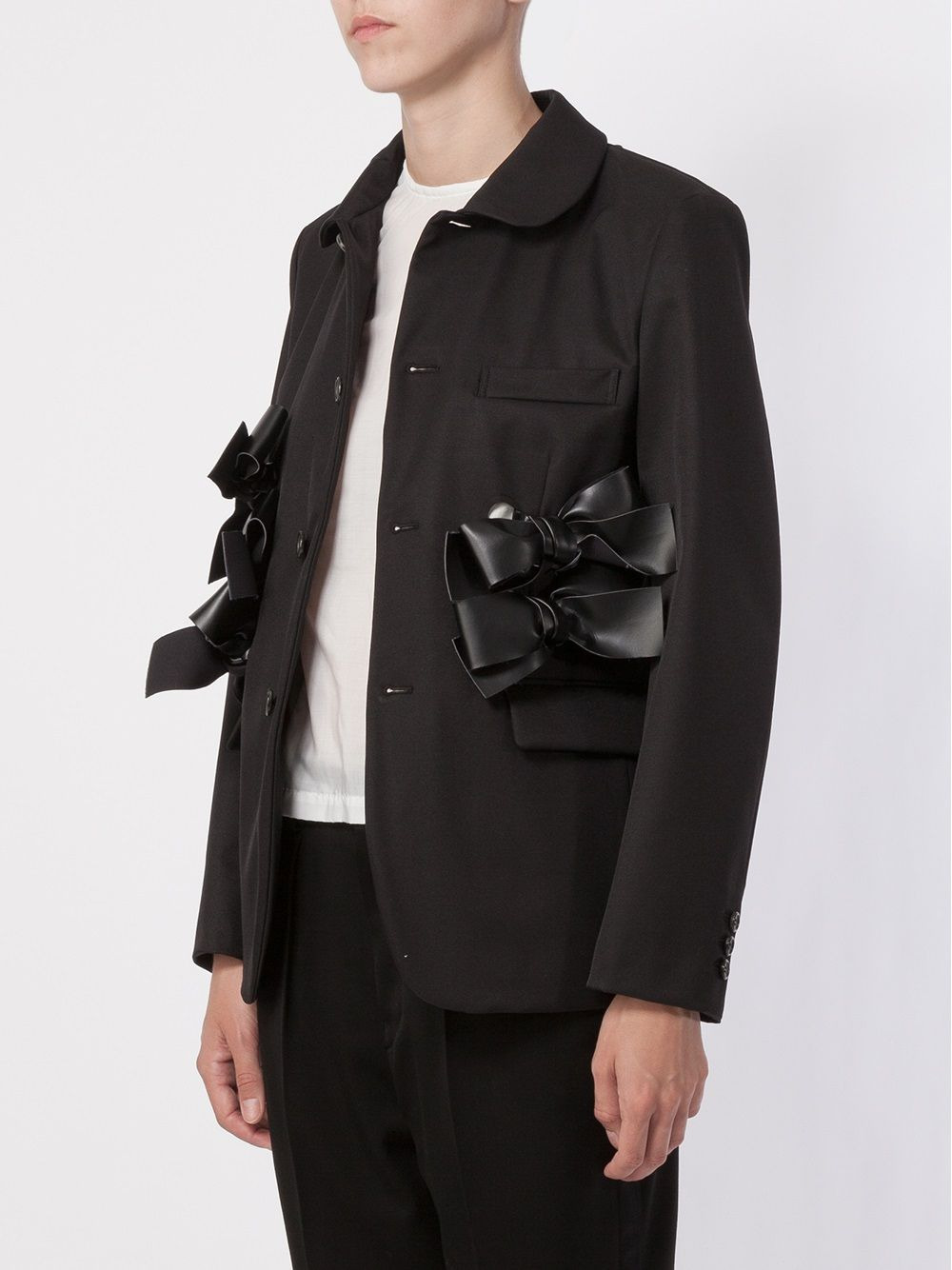 bow appliqué round collar blazer - 3