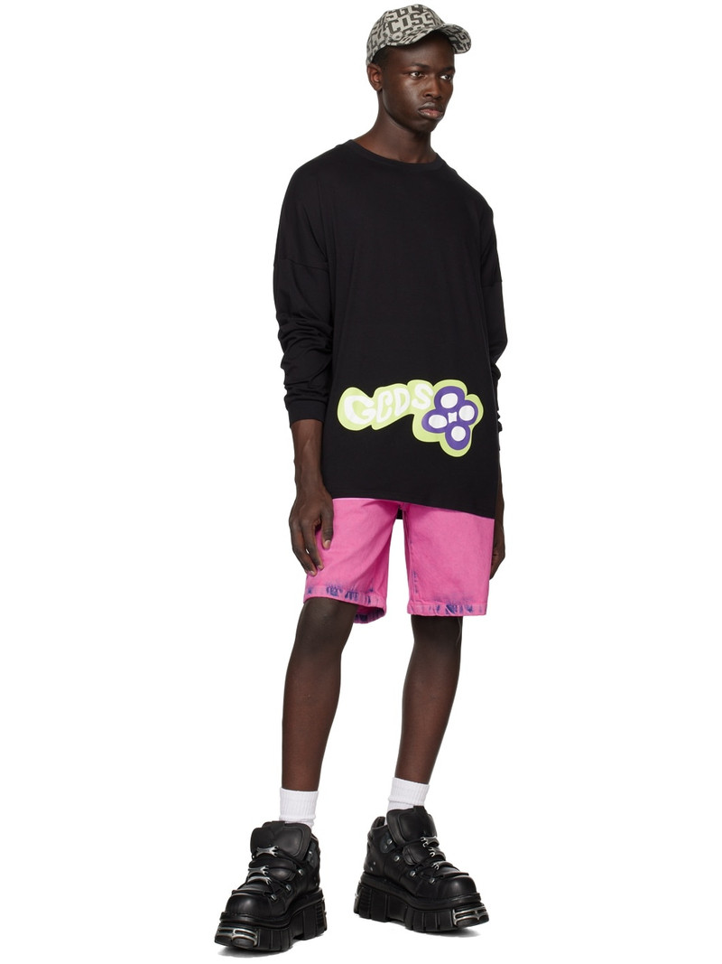 GCDS Black Checkerboard Long Sleeve T-Shirt outlook