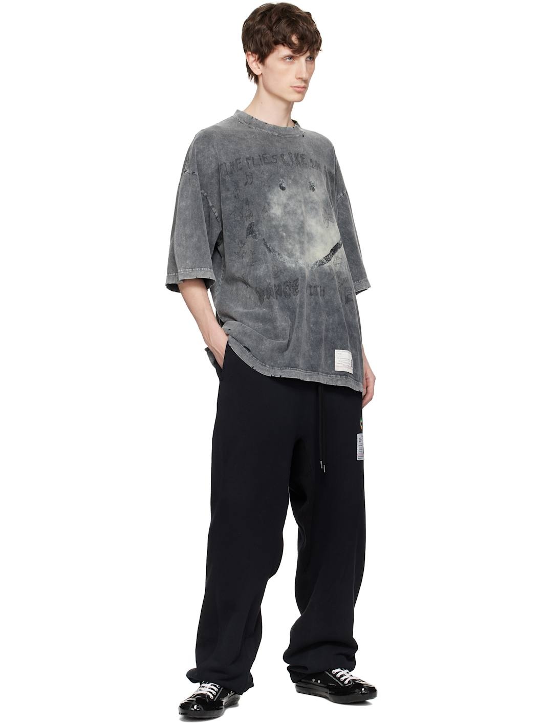 Black Bleached Smily Face Print T-shirt - 4