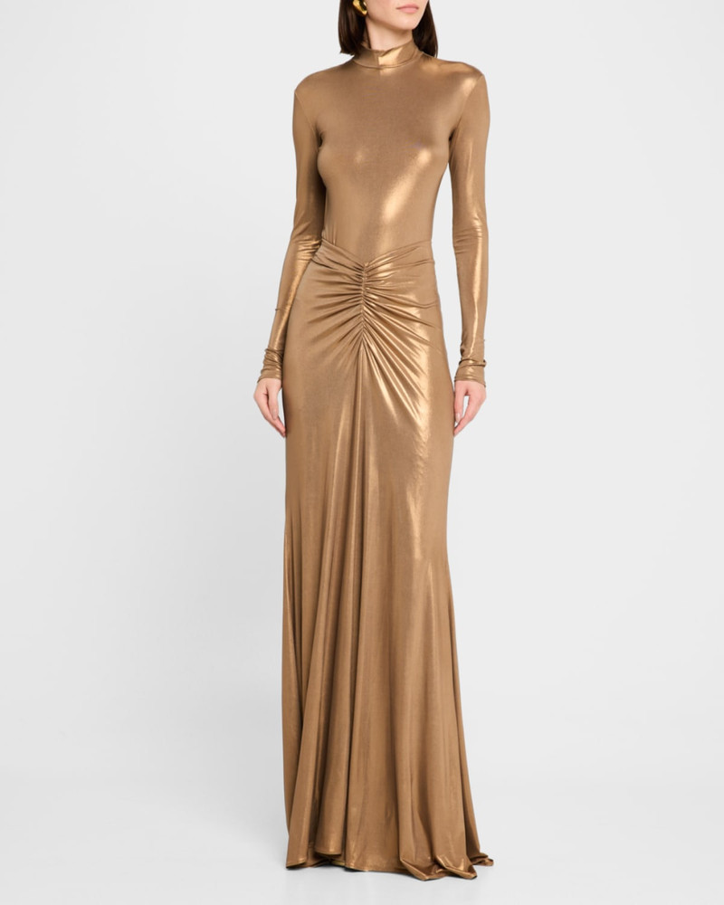 LAPOINTE Metallic Coated Jersey Ruched Maxi Skirt outlook