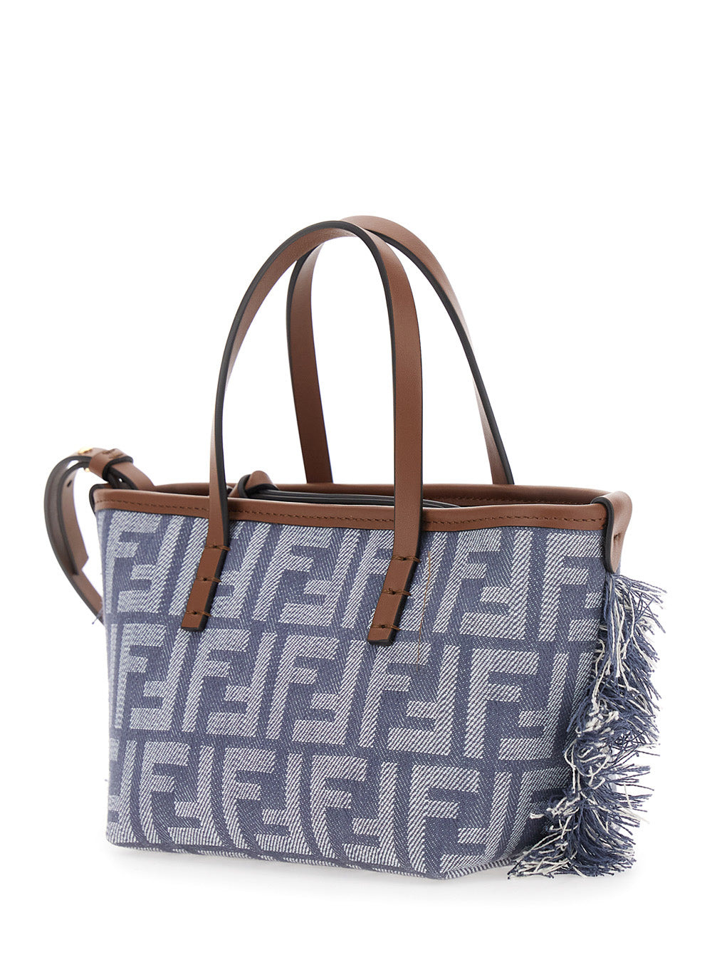 Fendi Women 'Roll' Blue Mini Bag With Adjustable And Removable Shoulder Strap And Fringed Details In - 2