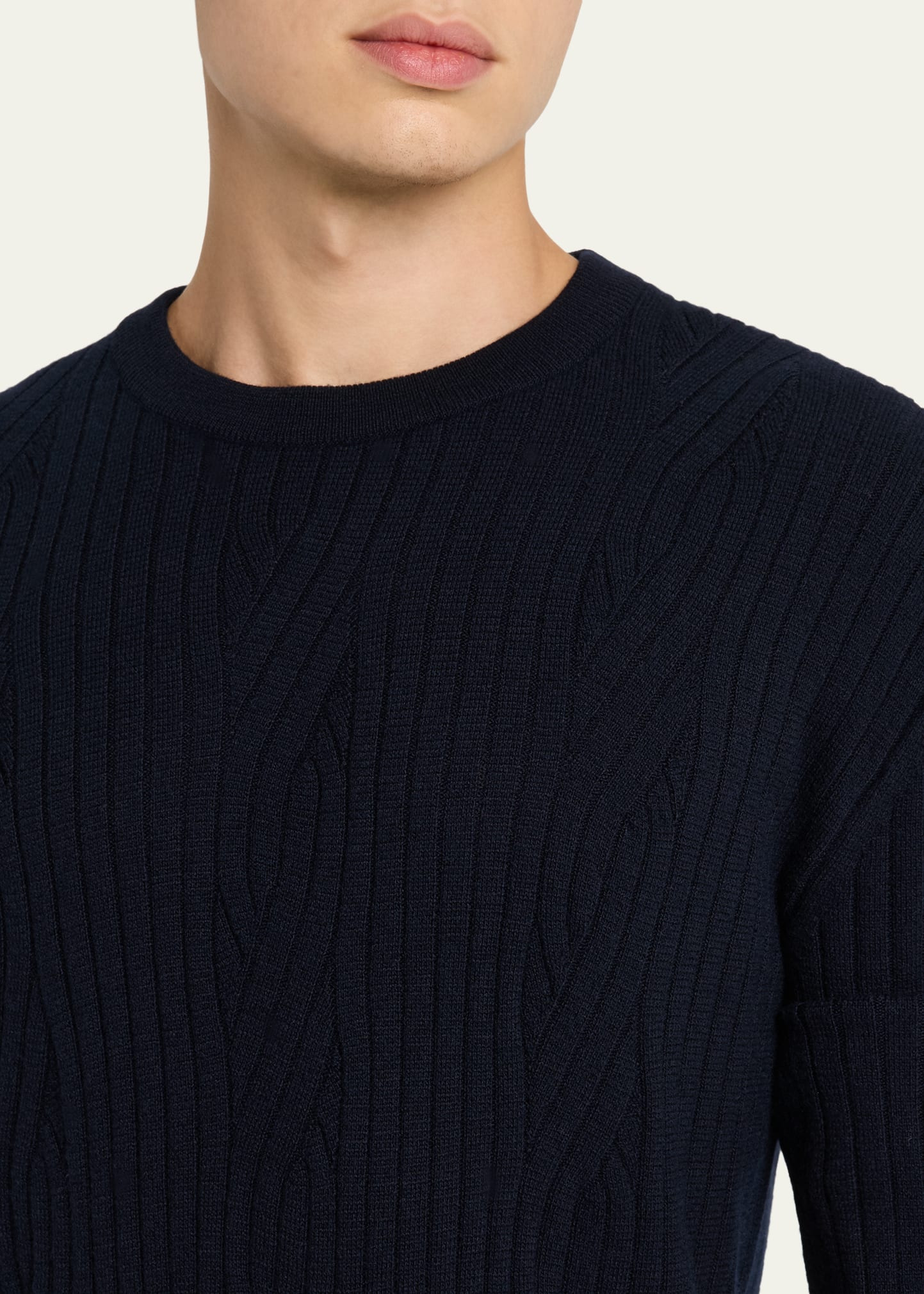Men's Wool and Cashmere Cable Knit Crewneck Sweater - 5
