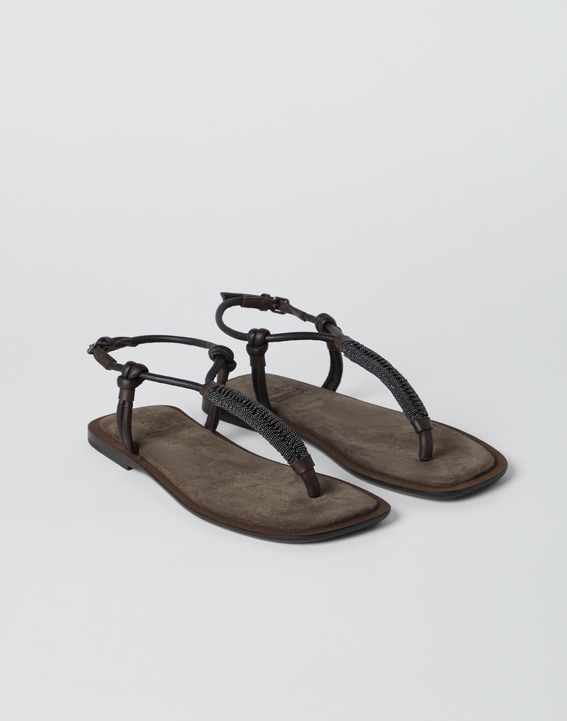 Suede sandals with precious braided straps 1