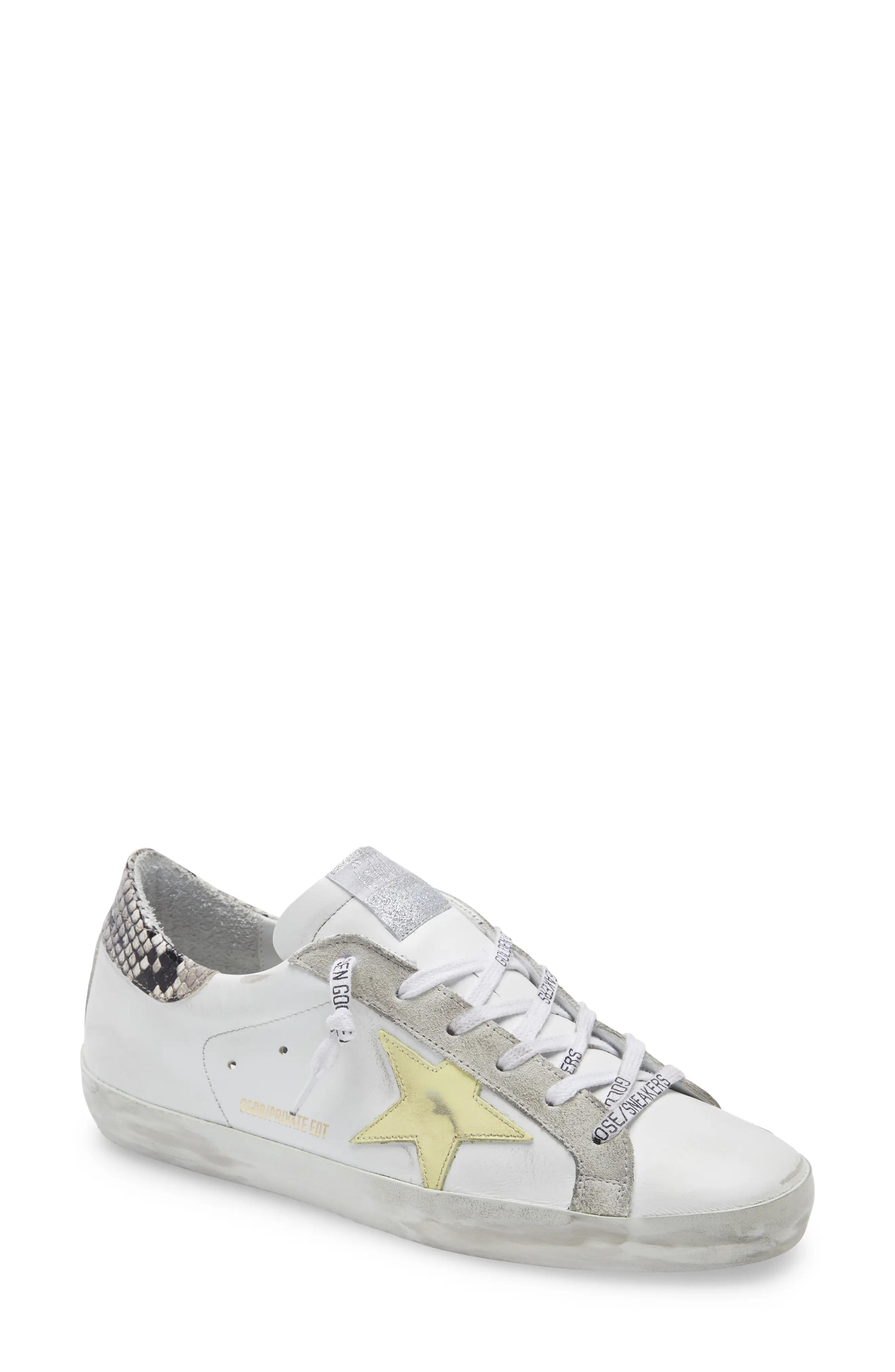 Super-Star Low Top Sneaker in White Leather/Pale Yellow - 1