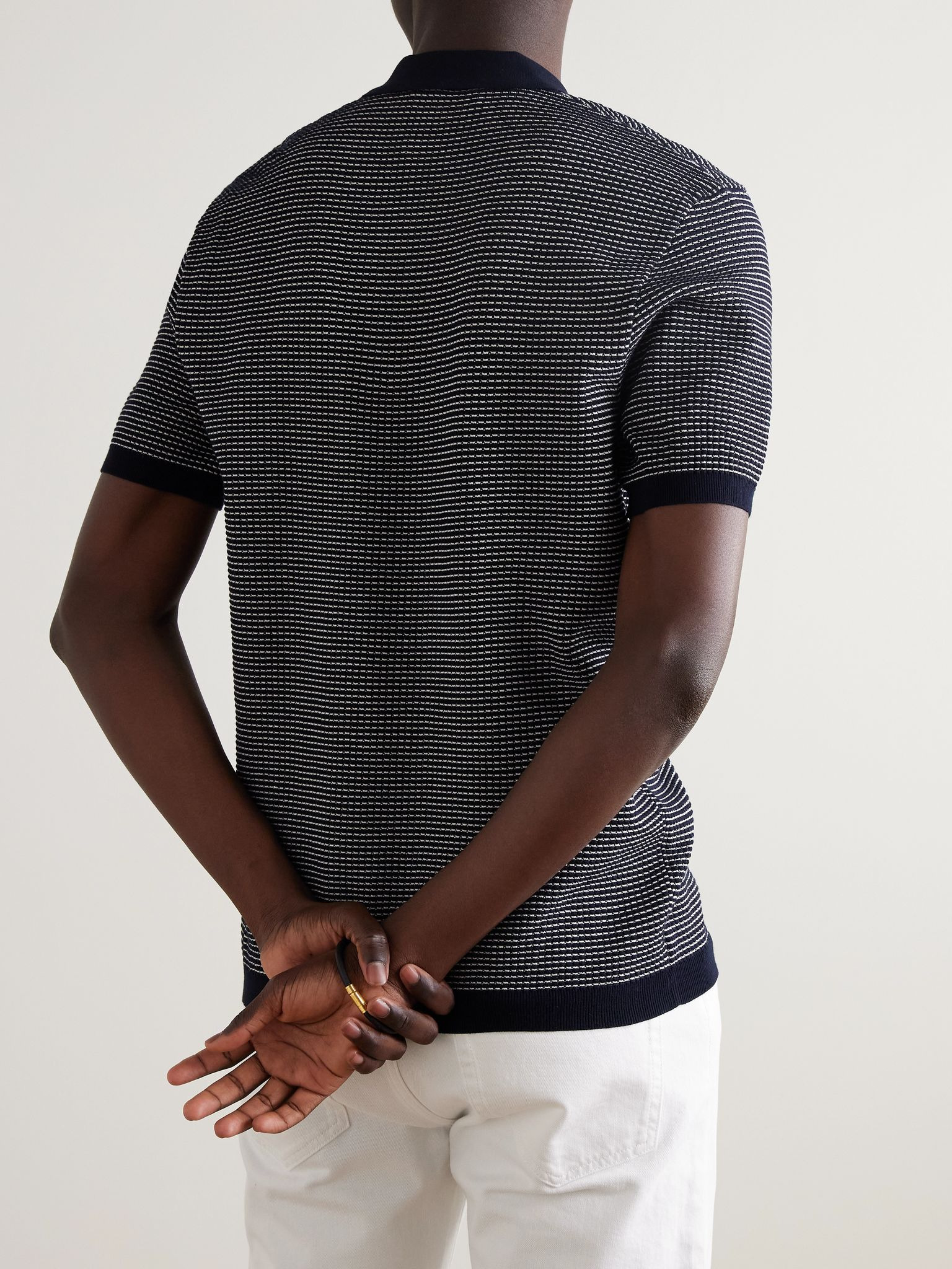 Roddy Waffle-Knit Polo Shirt Navy - 3
