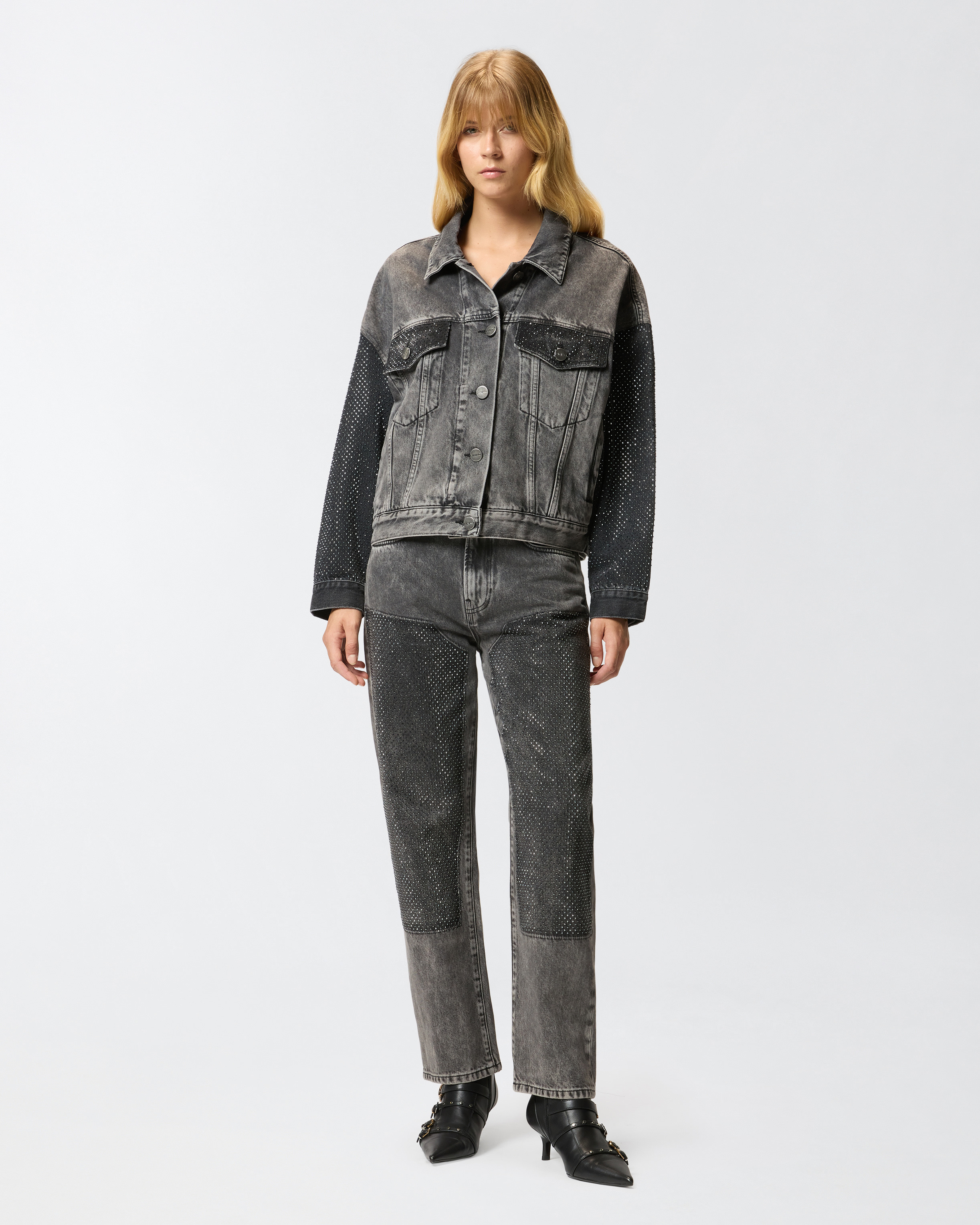 DENIM TRUCKER JACKET WITH MINI STUDS - 3