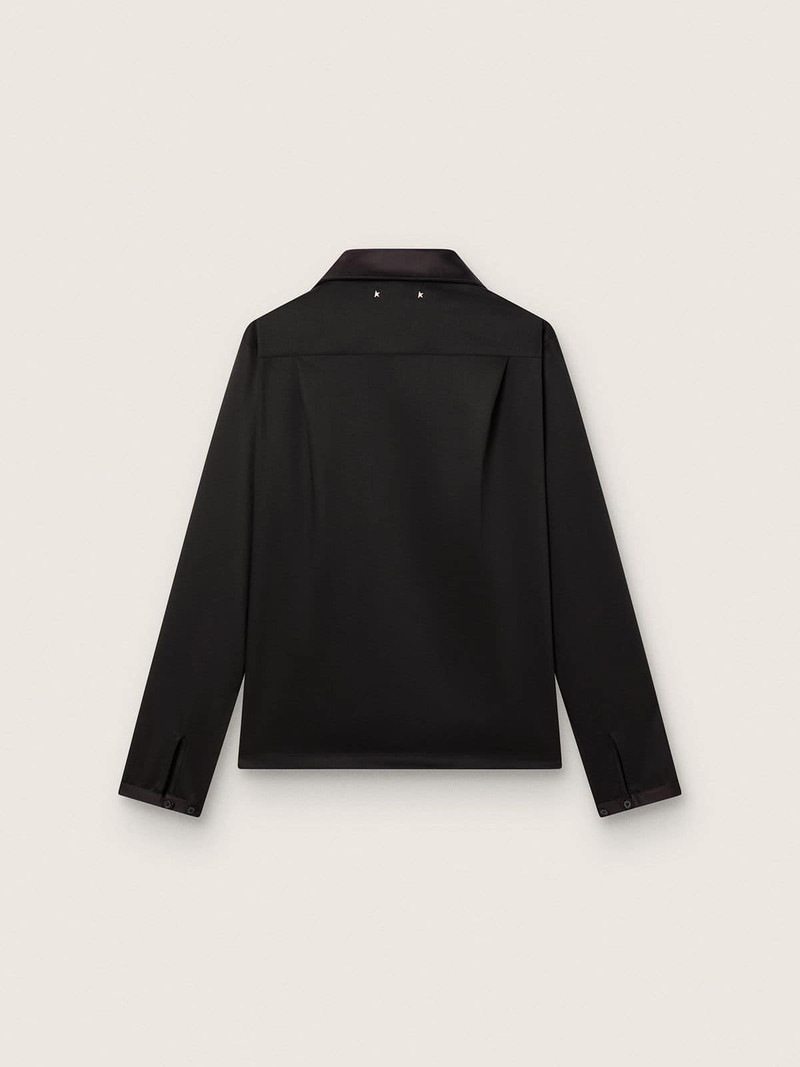 Golden Goose Men's shirt in black wool twill with black satin details outlook
