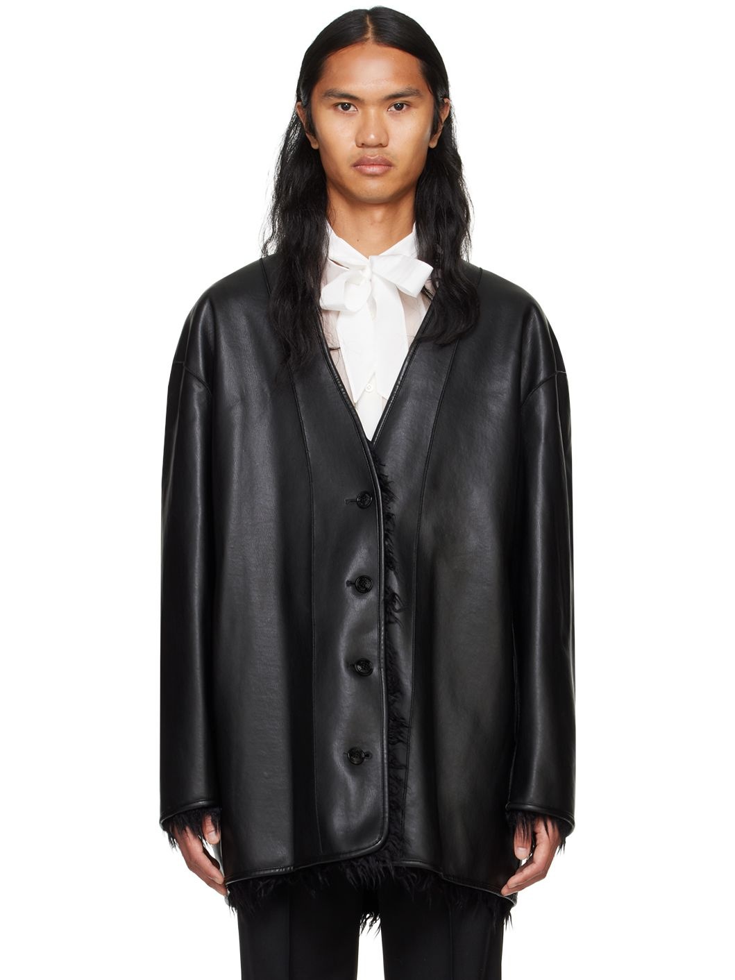 Black Faux-Leather & Faux-Fur Reversible Jacket - 1