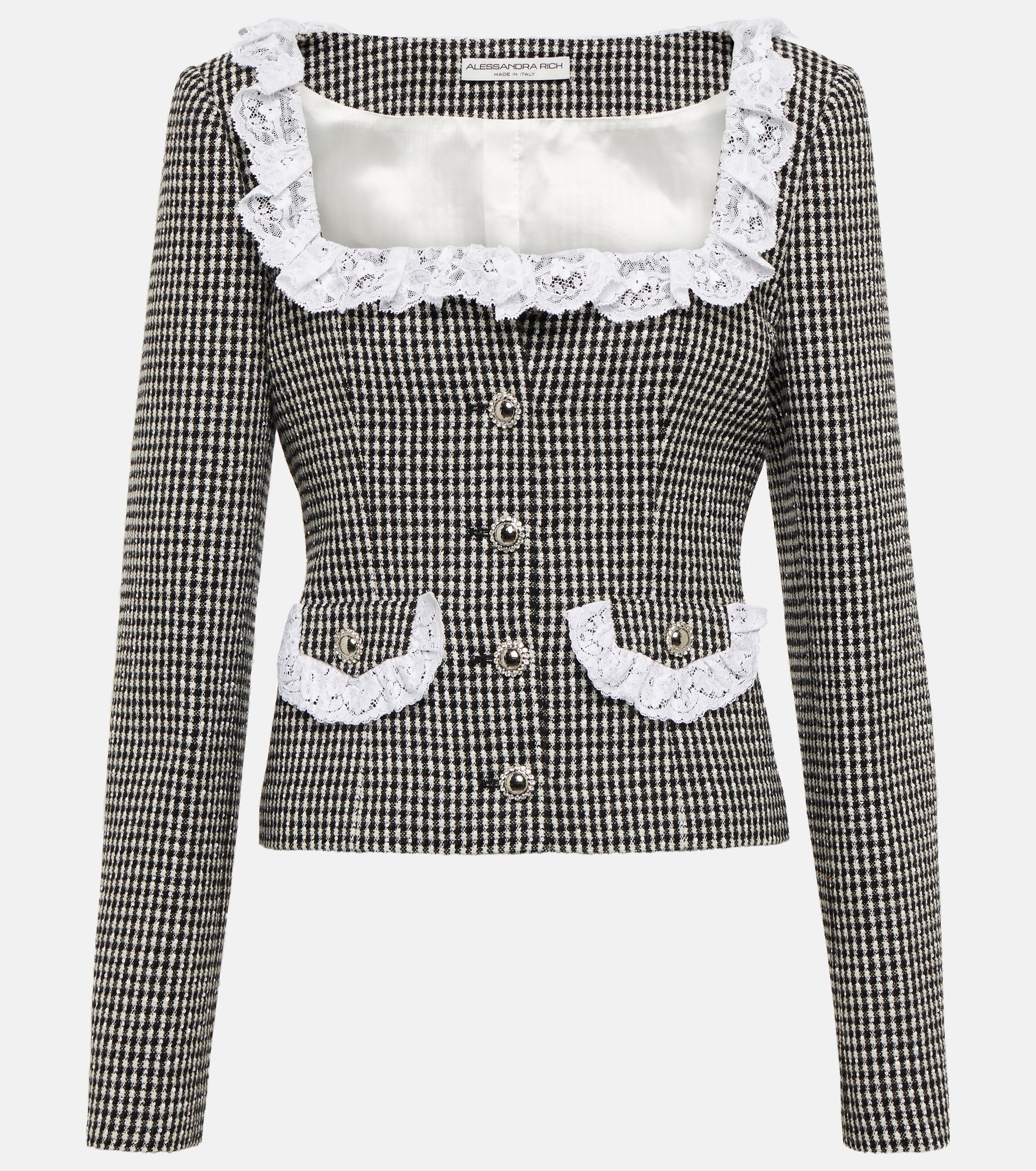 Lace-trimmed checked tweed jacket - 1