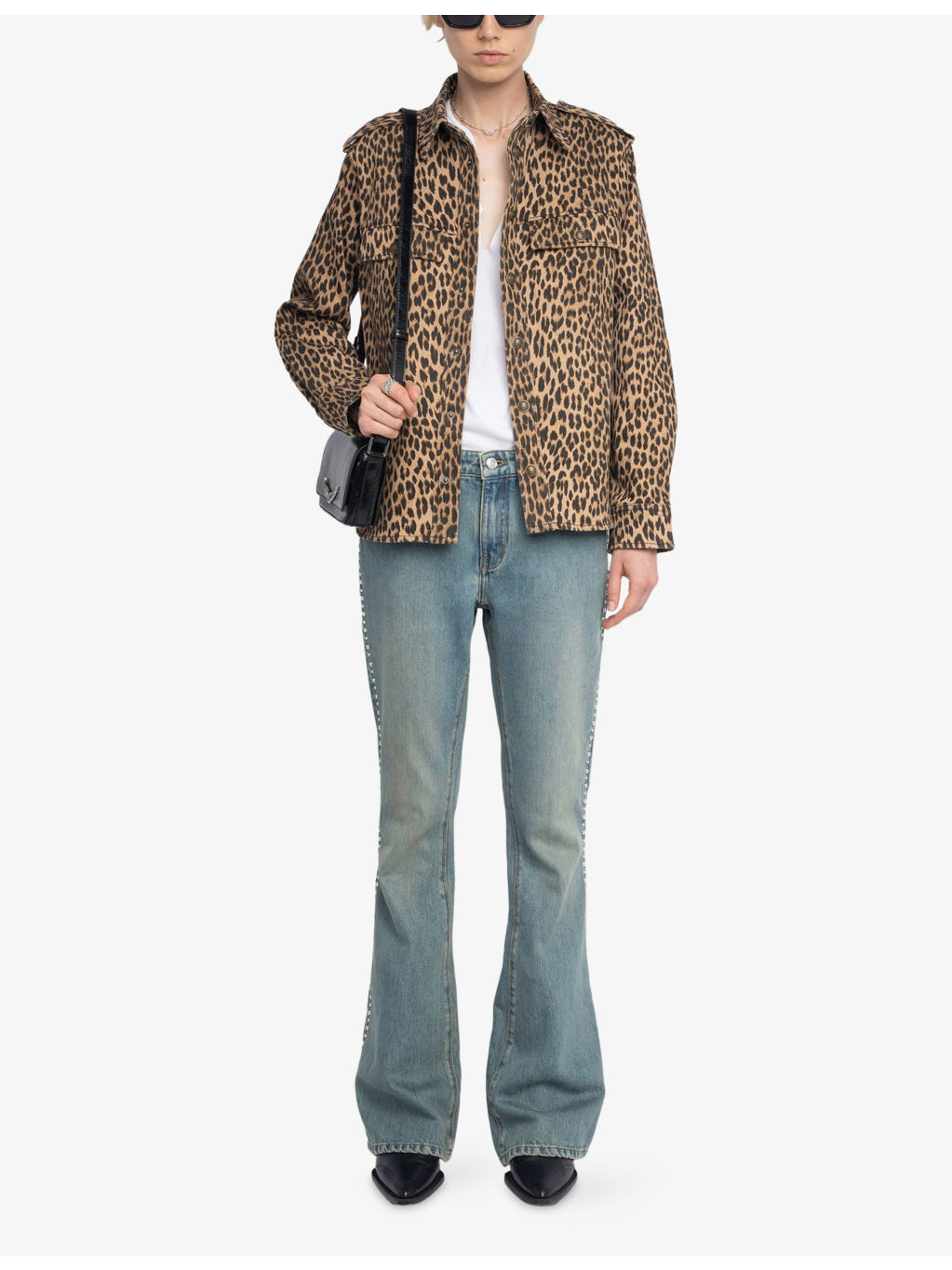 Leopard-Print Chest-Pocket Denim Shirt - 2