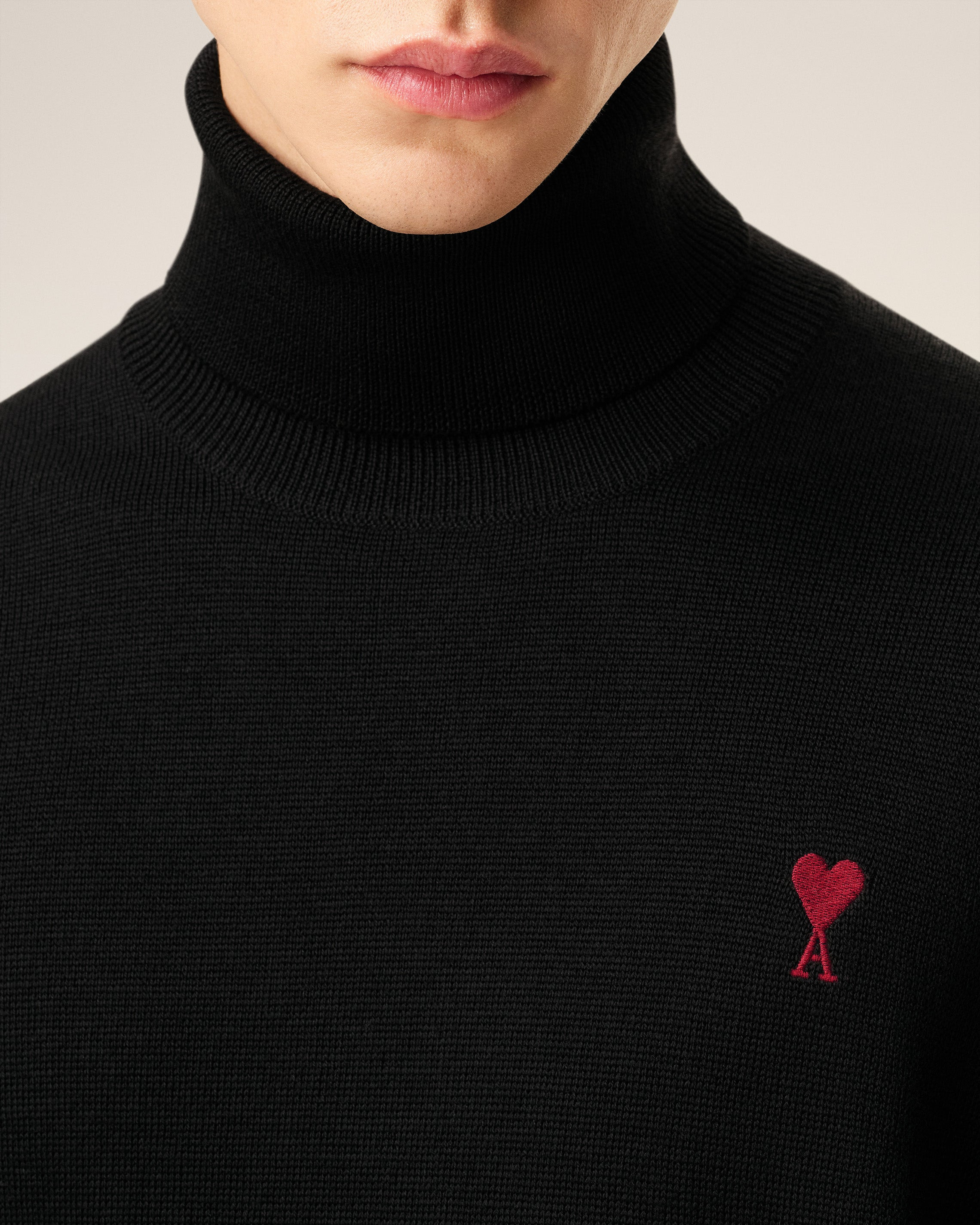 BLACK WOOL AMI DE COEUR TURTLE NECK SWEATER - 4