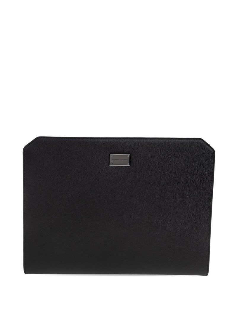 logo-plaque leather clutch bag 1