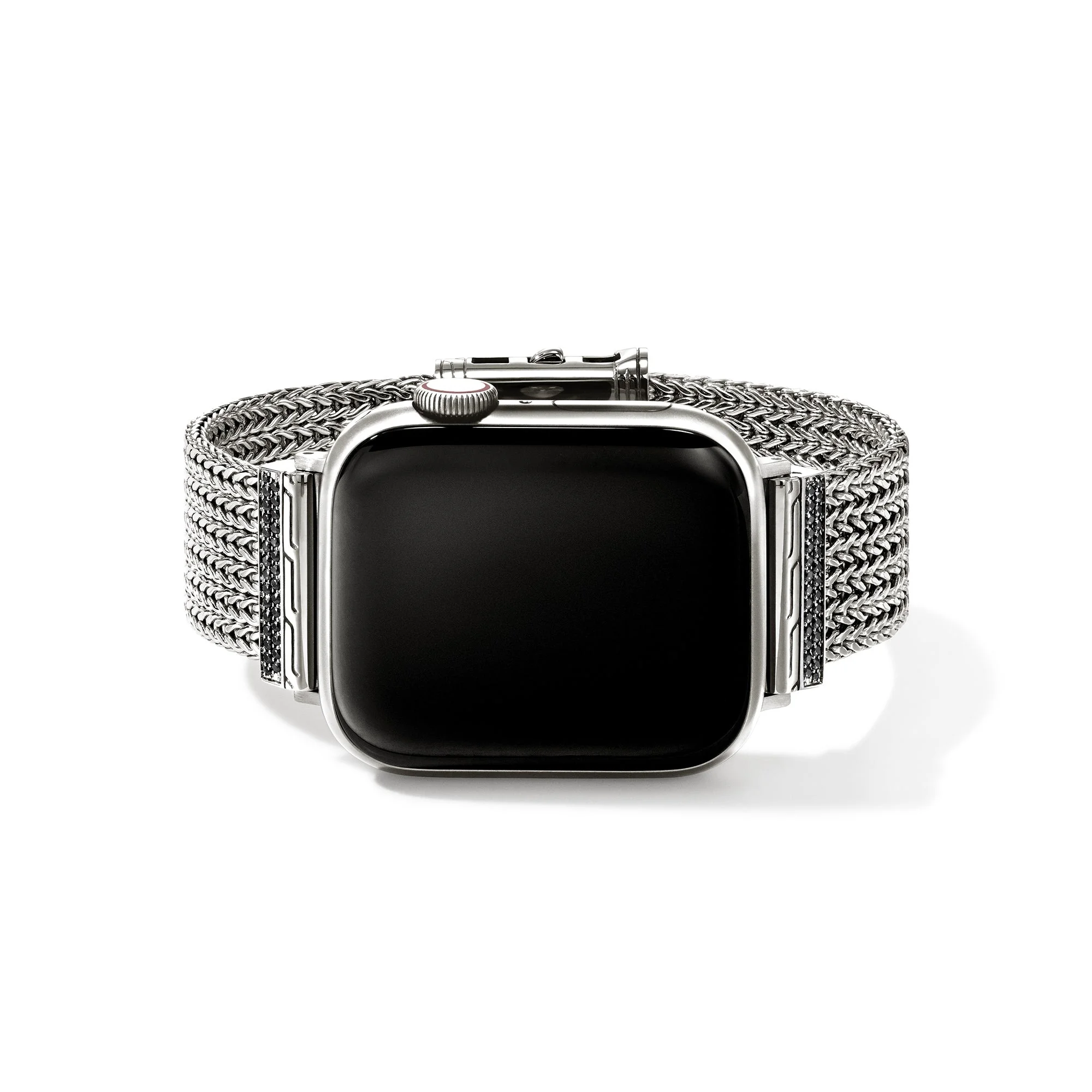 Smart Watch Strap, Sterling Silver, Black Sapphires, 18MM - 1