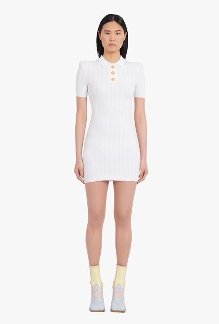 Short white knit dress with gold-tone buttons - 4