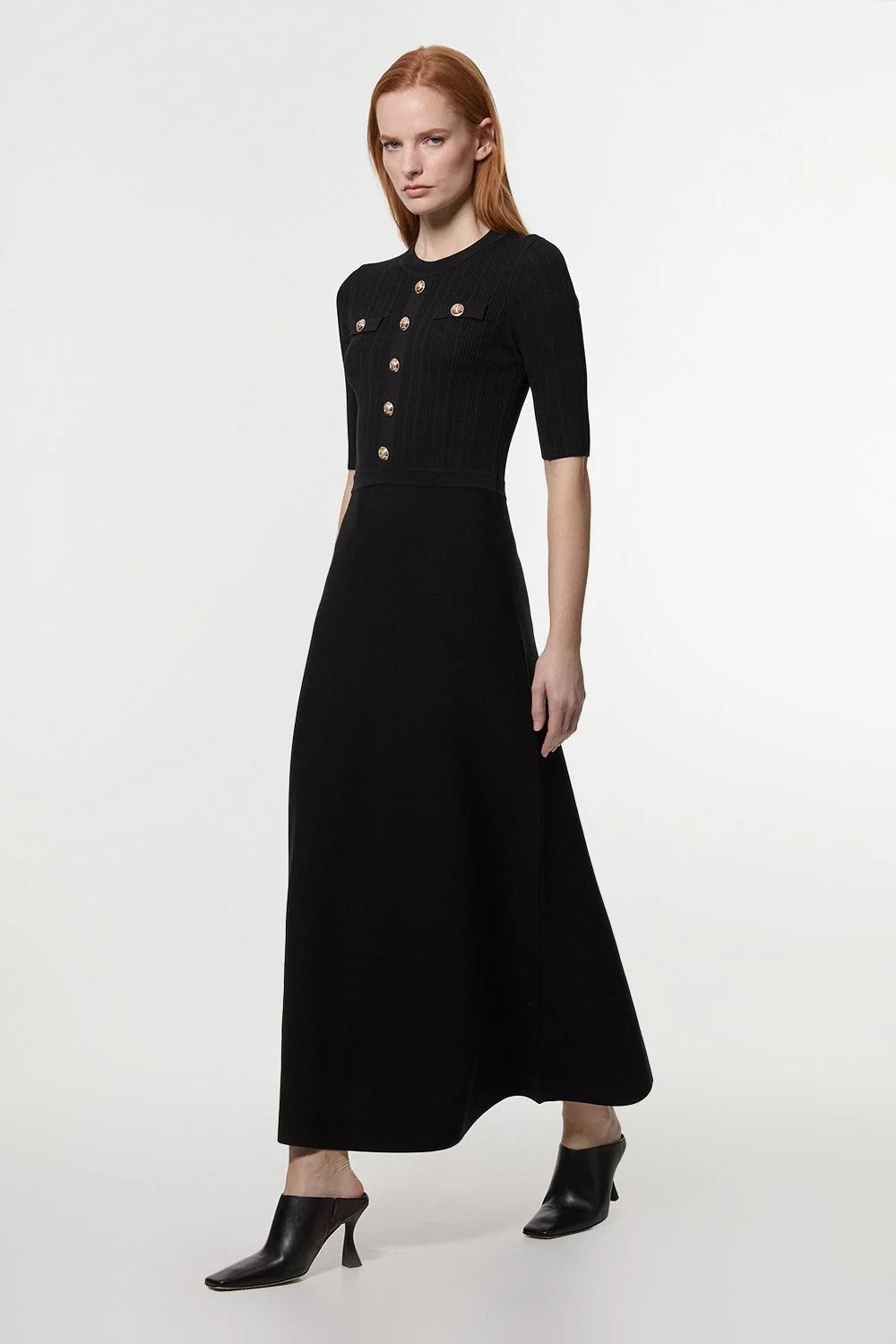 Petite Rib Knit Military Trim Maxi Dress - 1