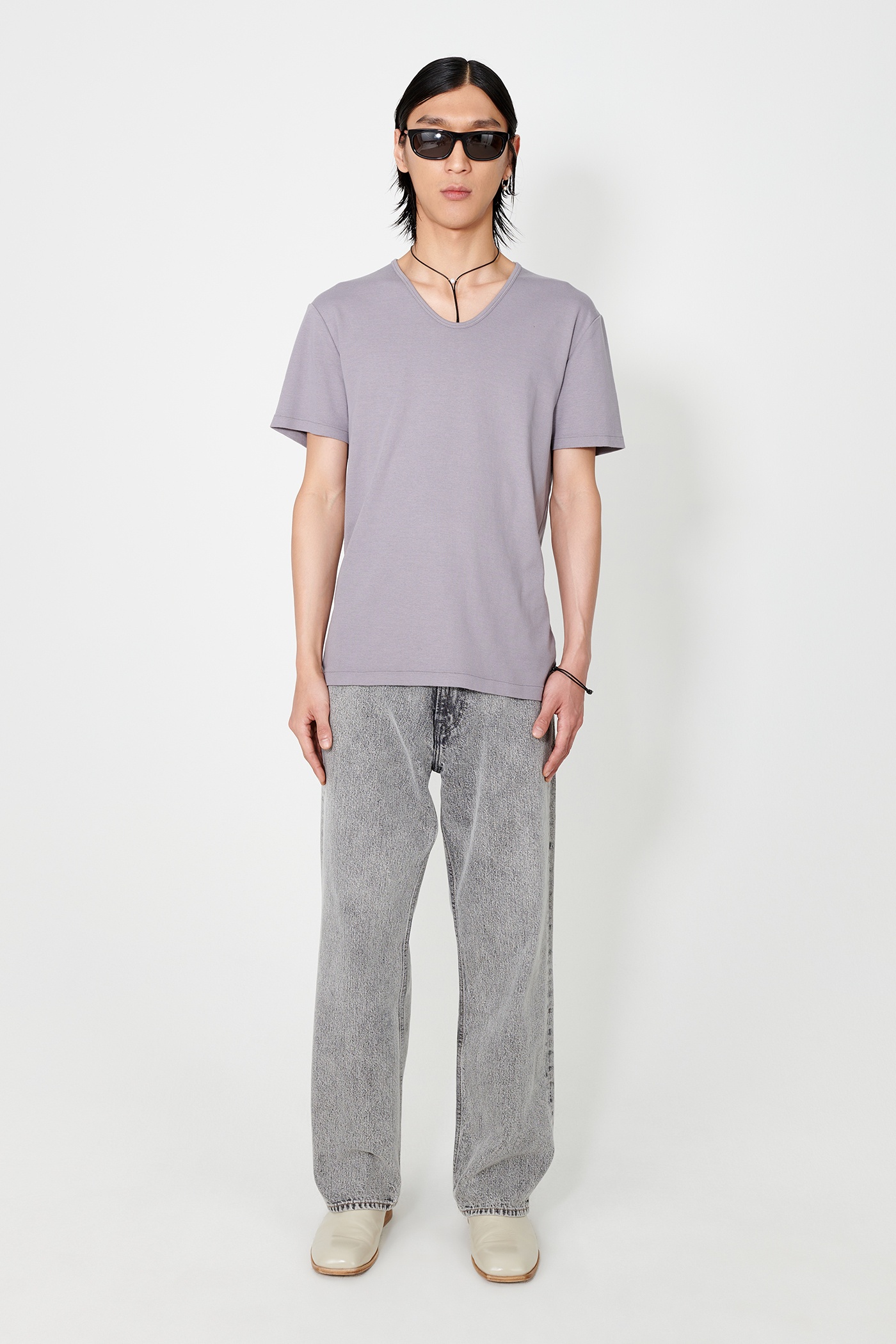 U-Neck T-Shirt Antique Lavender Crisp Cotton - 6