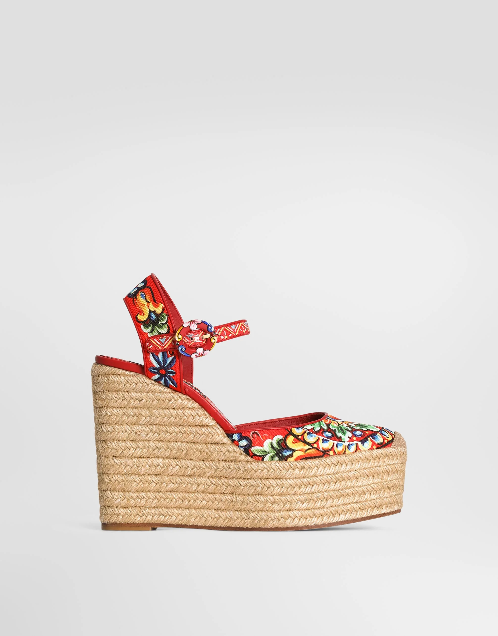 Carretto-print canvas wedge sandals - 1