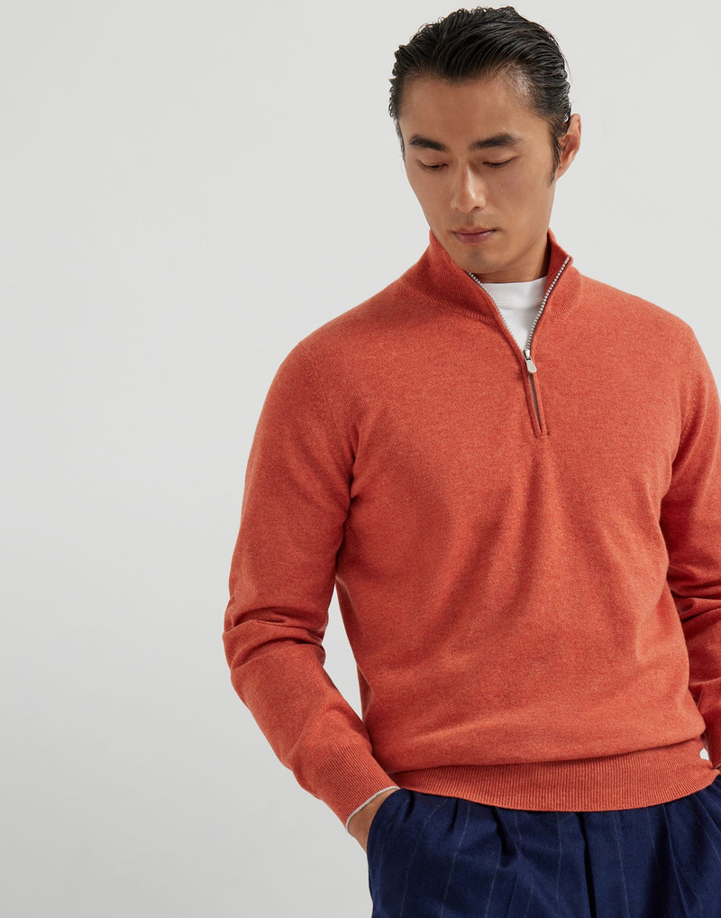 Cashmere sweater with half zip 1