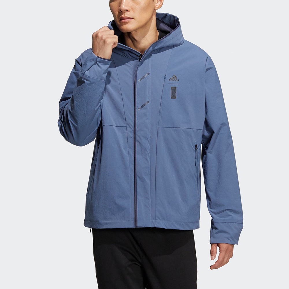 Men's adidas Wj Wv Jkt Martial Arts Series Logo Hooded Fleece Lined Sports Jacket Sky Blue HE5118 - 2