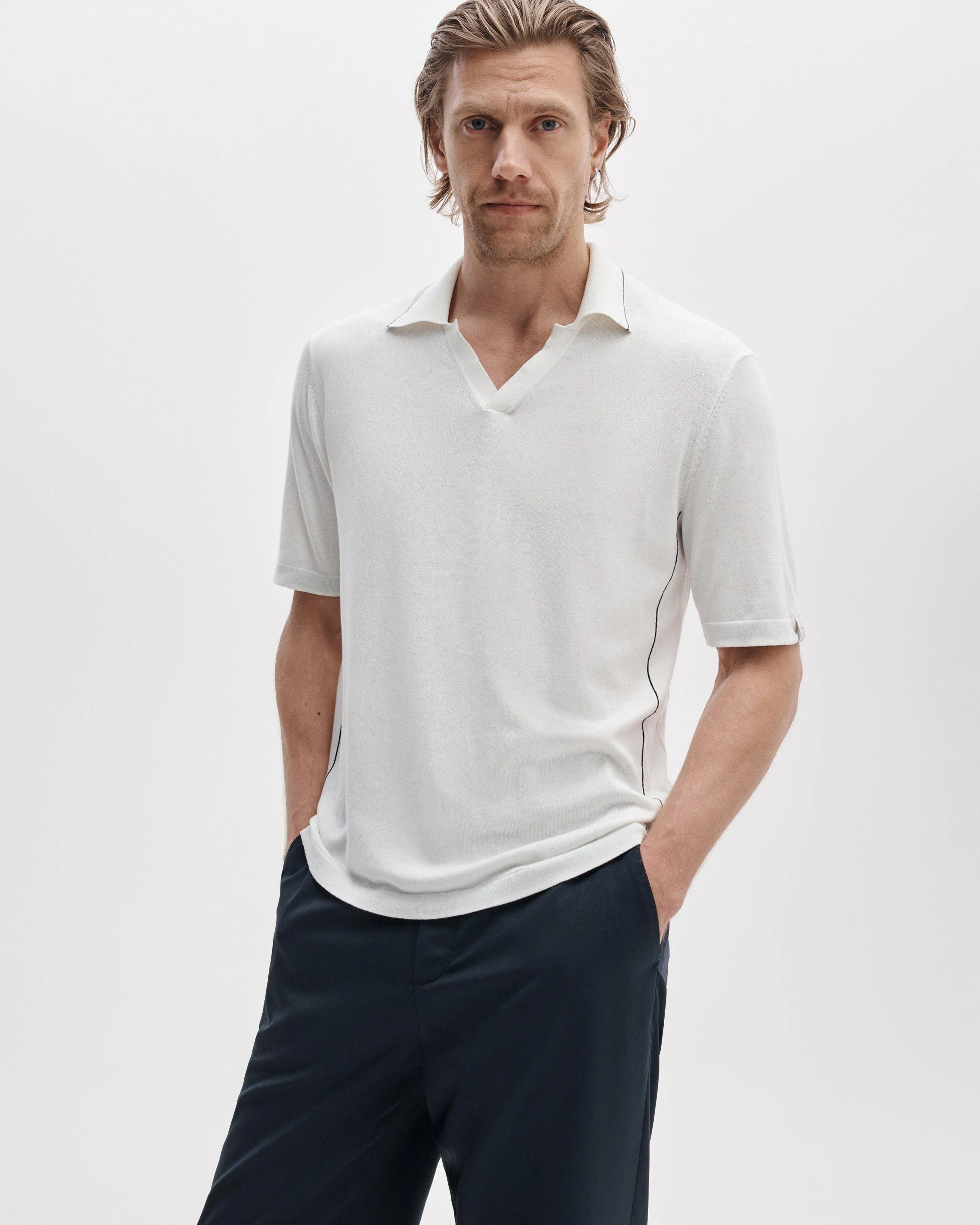 Silk-Cotton Johnny Collar Polo - 1