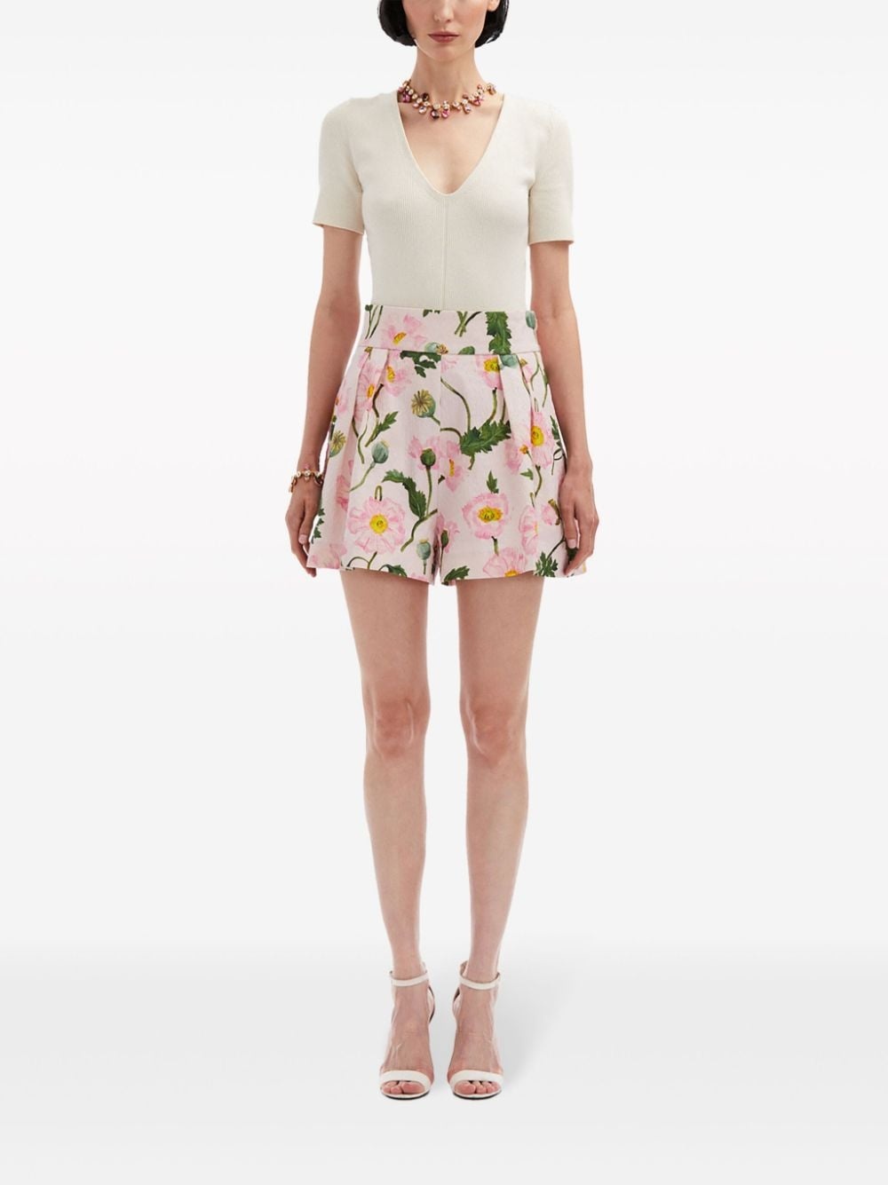poppy-print cloquÃ© shorts - 2